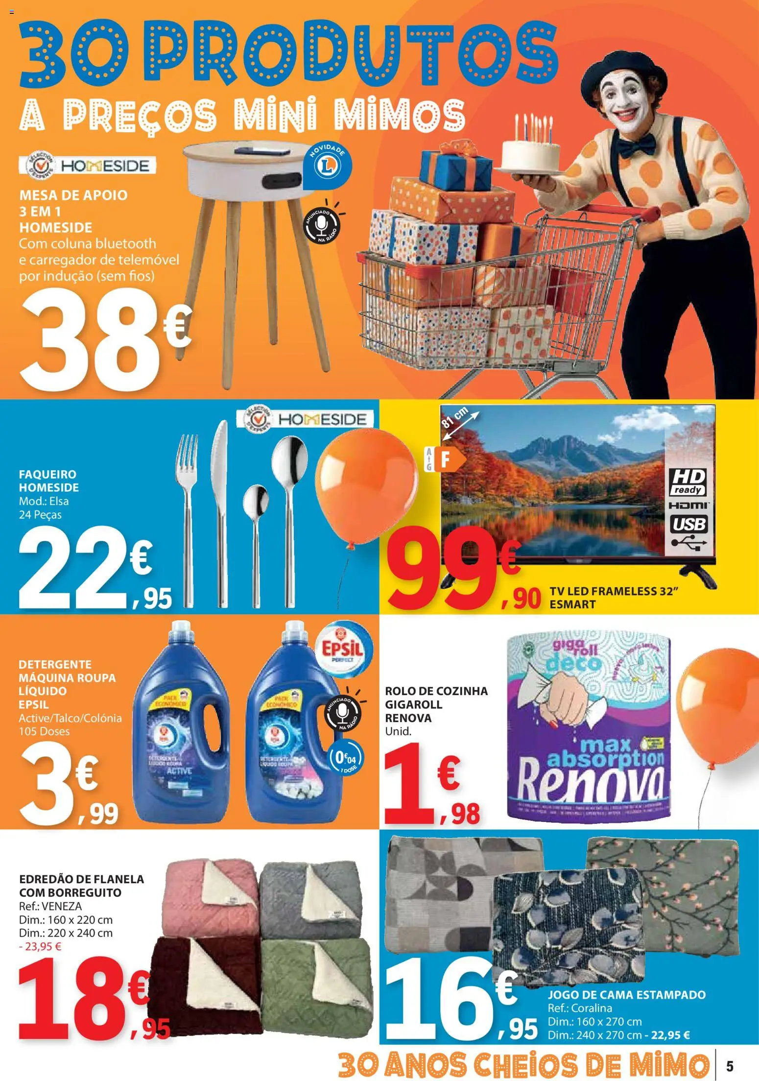 E.Leclerc folheto Aniversário Caldas da Rainha │ válido de 30.10.2025 | Página: 5 | Produtos: Tv led, Carregador de telemóvel, Cama, Mesa