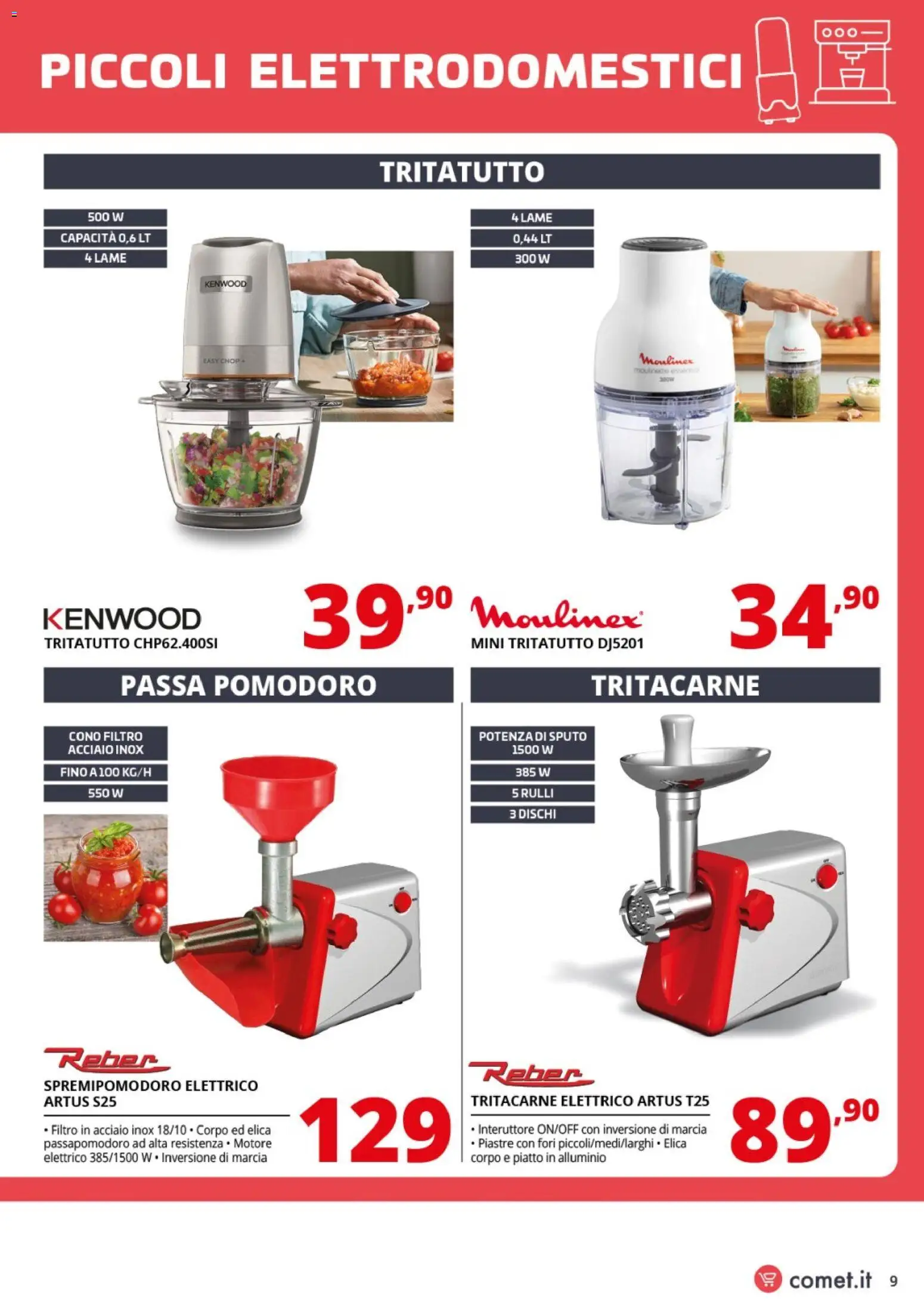 Volantino Comet del 10.04.2026 | Pagina: 9 | Prodotti: Pomodoro, Piatto, Alluminio, Tritacarne