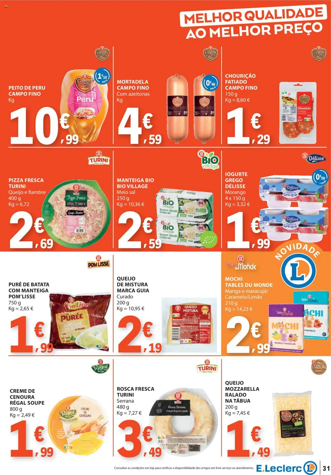 E.Leclerc folheto │ válido de 16.10.2025 | Página: 31 | Produtos: Batata, Mortadela, Tábua, Iogurte
