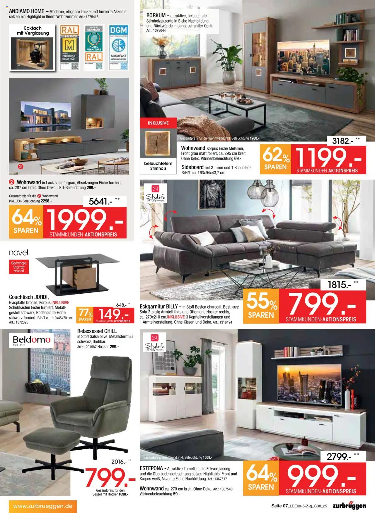 Zurbrüggen Prospekt Bonus Sonder-Tage - gültig ab dem 02.08.2025 | Seite: 7 | Produkte: Sideboard, Kissen, Sessel, Couchtisch
