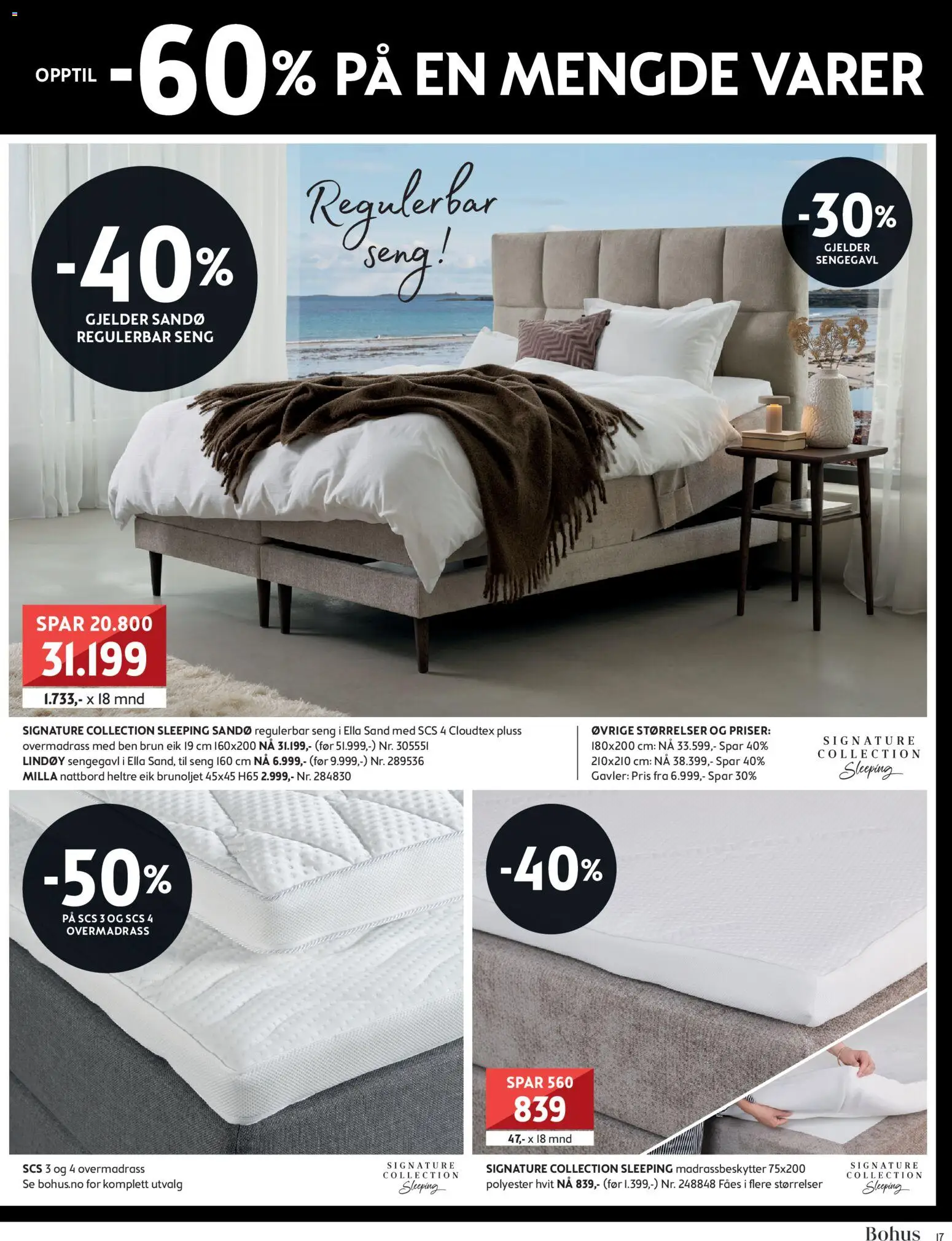 {H1} | Side: 17 | Produkter: Overmadrass, Seng, Nattbord, Sengegavl