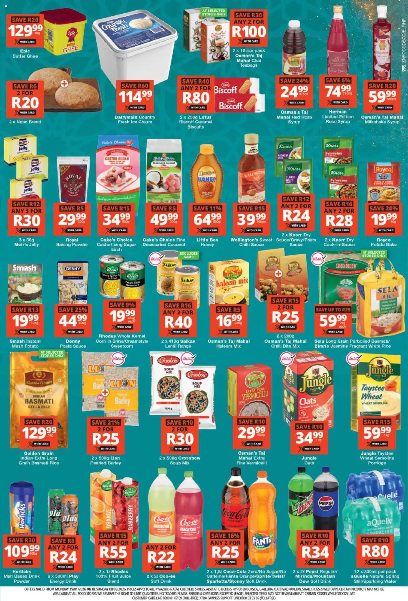 New Checkers catalogue – valid from 19.01.2026 | Page: 2 | Products: Pasta sauce, Butter, Syrup, Sugar