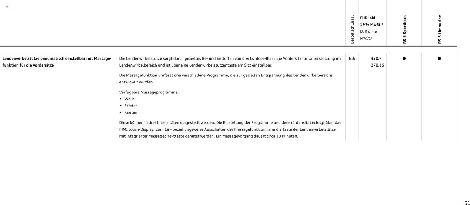 Audi RS 3 Sportback / RS 3 Limousine – gültig ab 25.10.2025 | Seite: 51