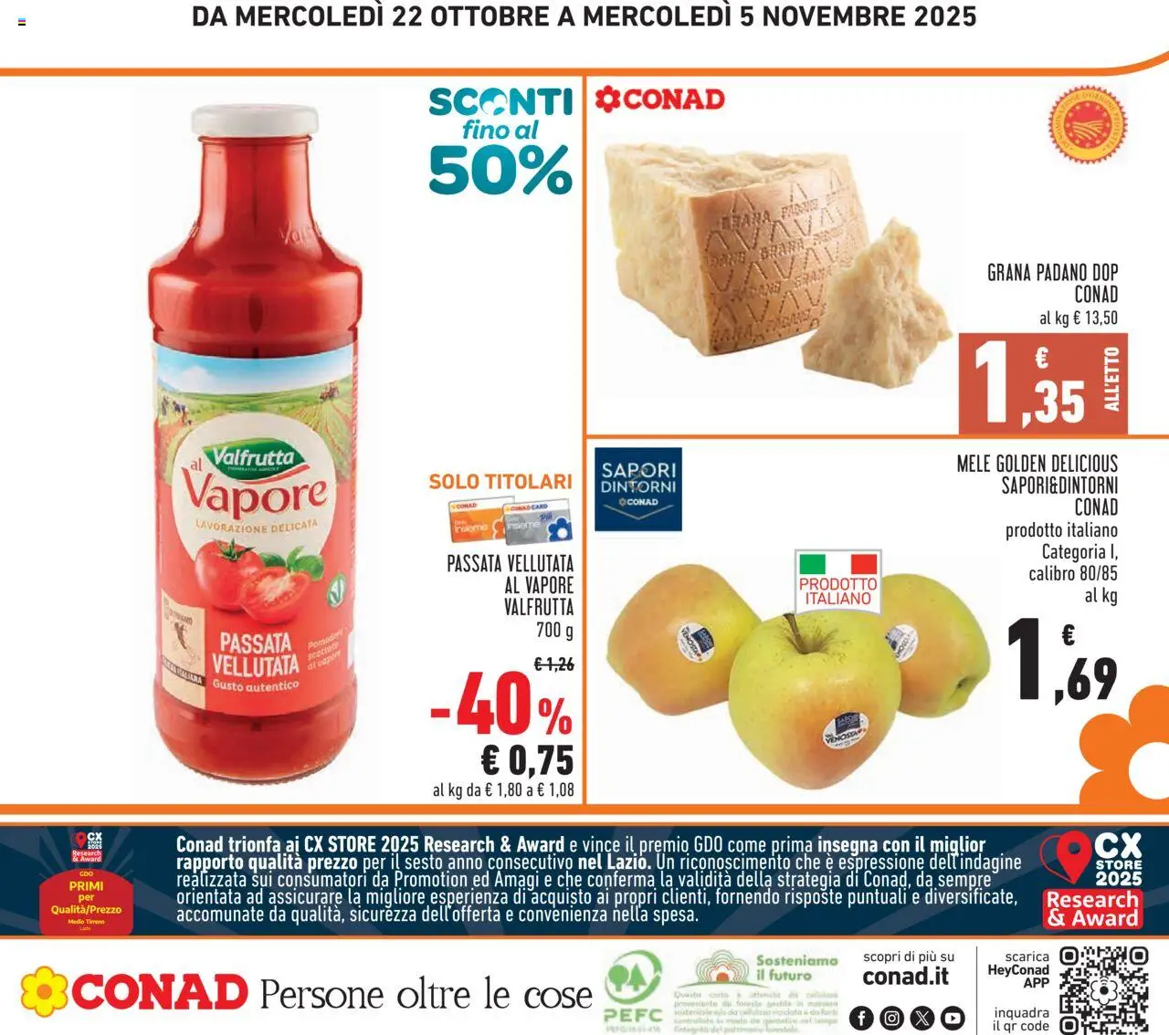 Volantino Conad del 22.10.2025 | Pagina: 28 | Prodotti: Mele, Grana Padano