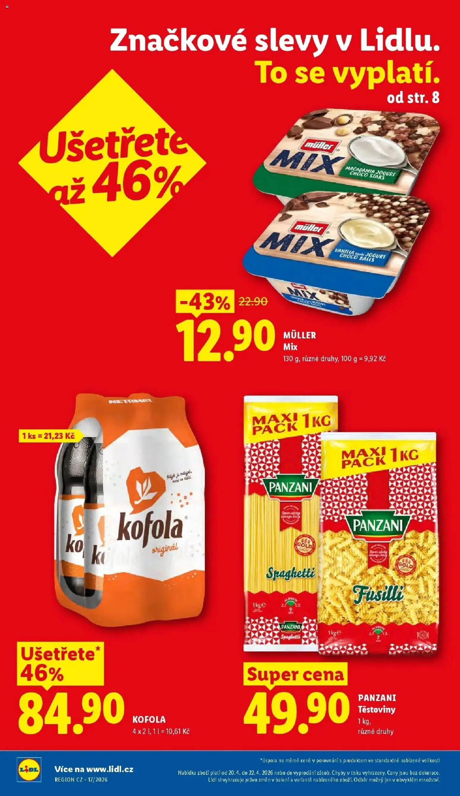 Lidl aktuální leták od 20.04.2026 | Strana: 2 | Produkty: Jogurt, Těstoviny, Kofola, Těstoviny Panzani