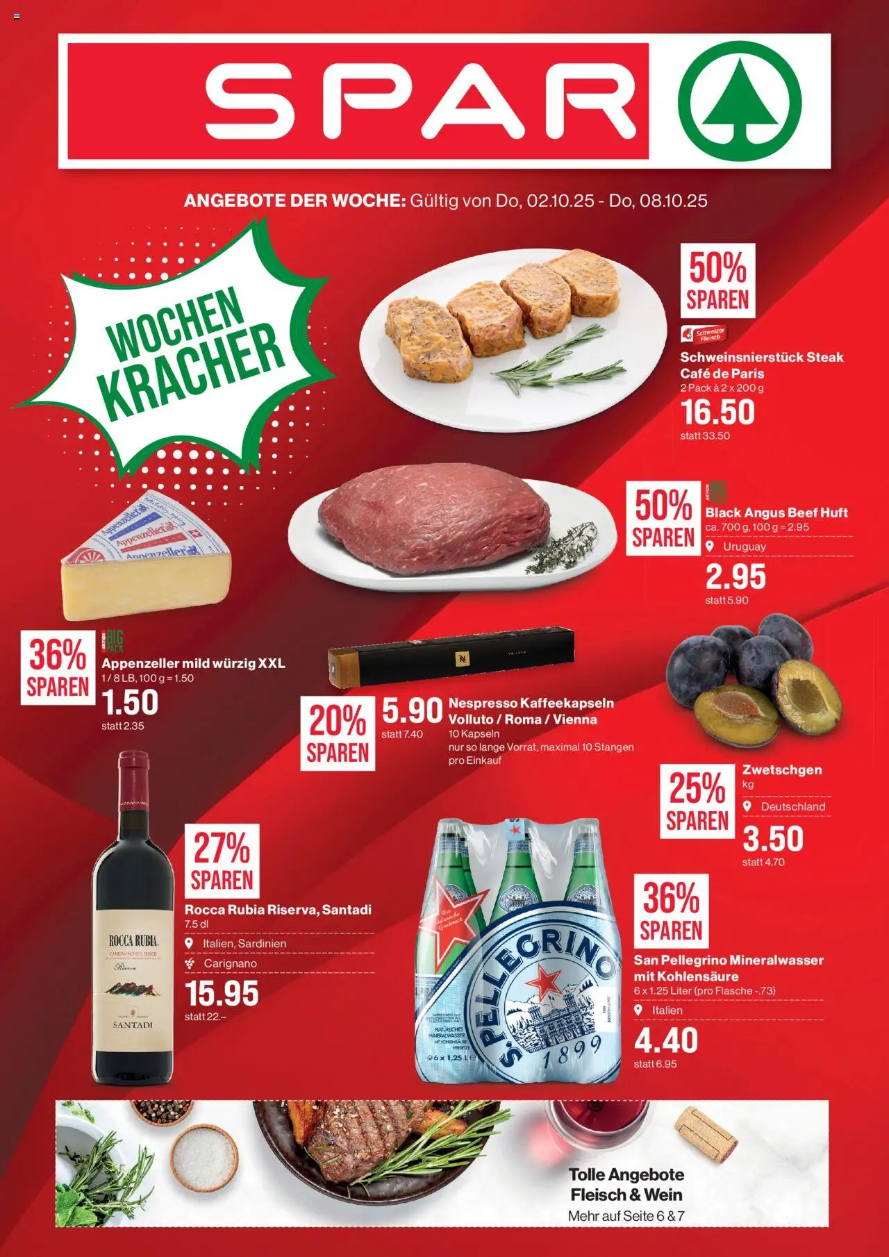 SPAR Aktionen – gültig ab 02.10.2025 | Seite: 1 | Produkte: Zwetschgen, Mineralwasser, Wein