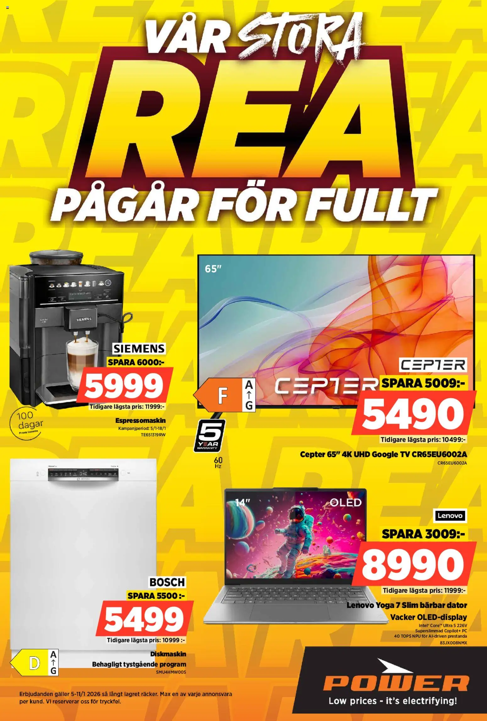 Power reklamblad aktuell från 05.01.2026 | Sida: 1 | Produkter: Diskmaskin, Galler, PC, Tv