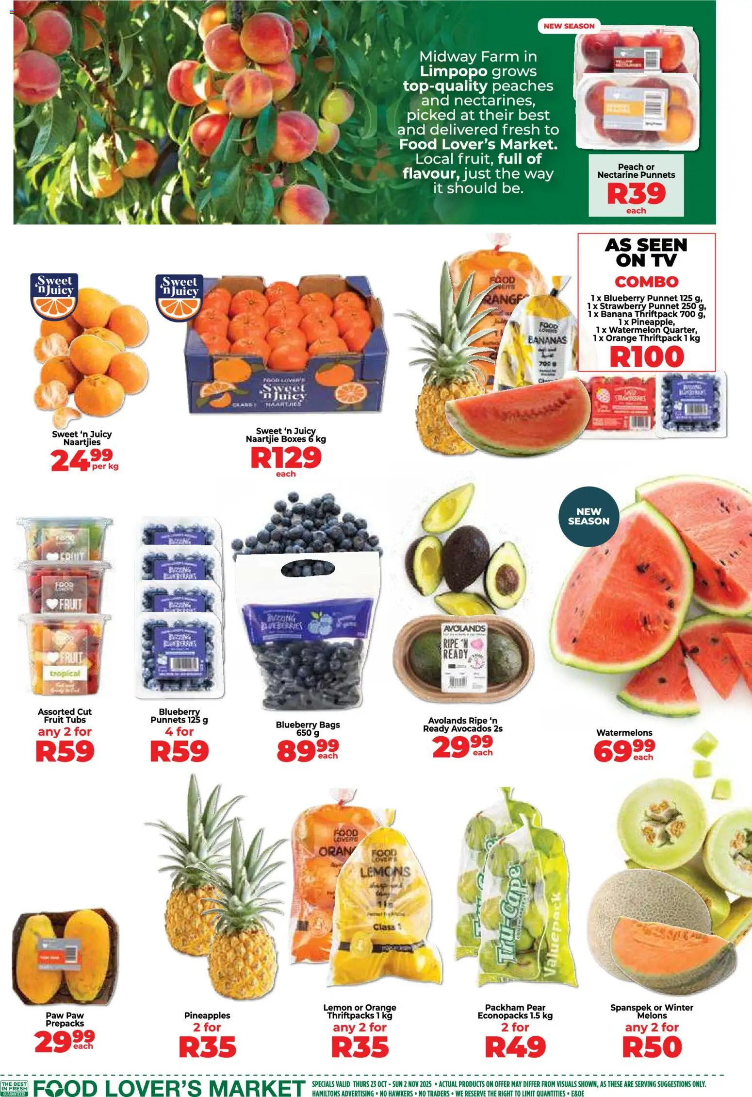 New Food Lover's Market catalogue – valid from 23.10.2025 | Page: 3 | Products: Melons, TV, Bananas, Fruit
