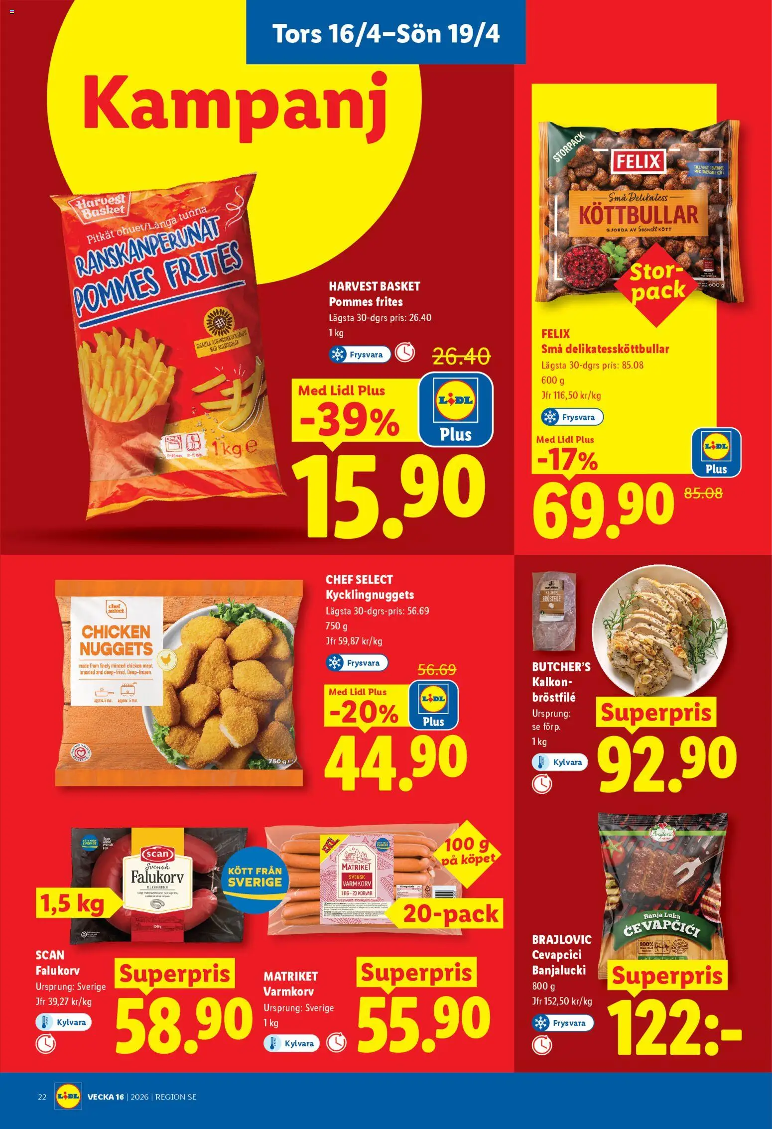 Lidl reklamblad aktuell från 13.04.2026 | Sida: 27 | Produkter: Köttbullar, Falukorv, Kalkon, Pommes frites