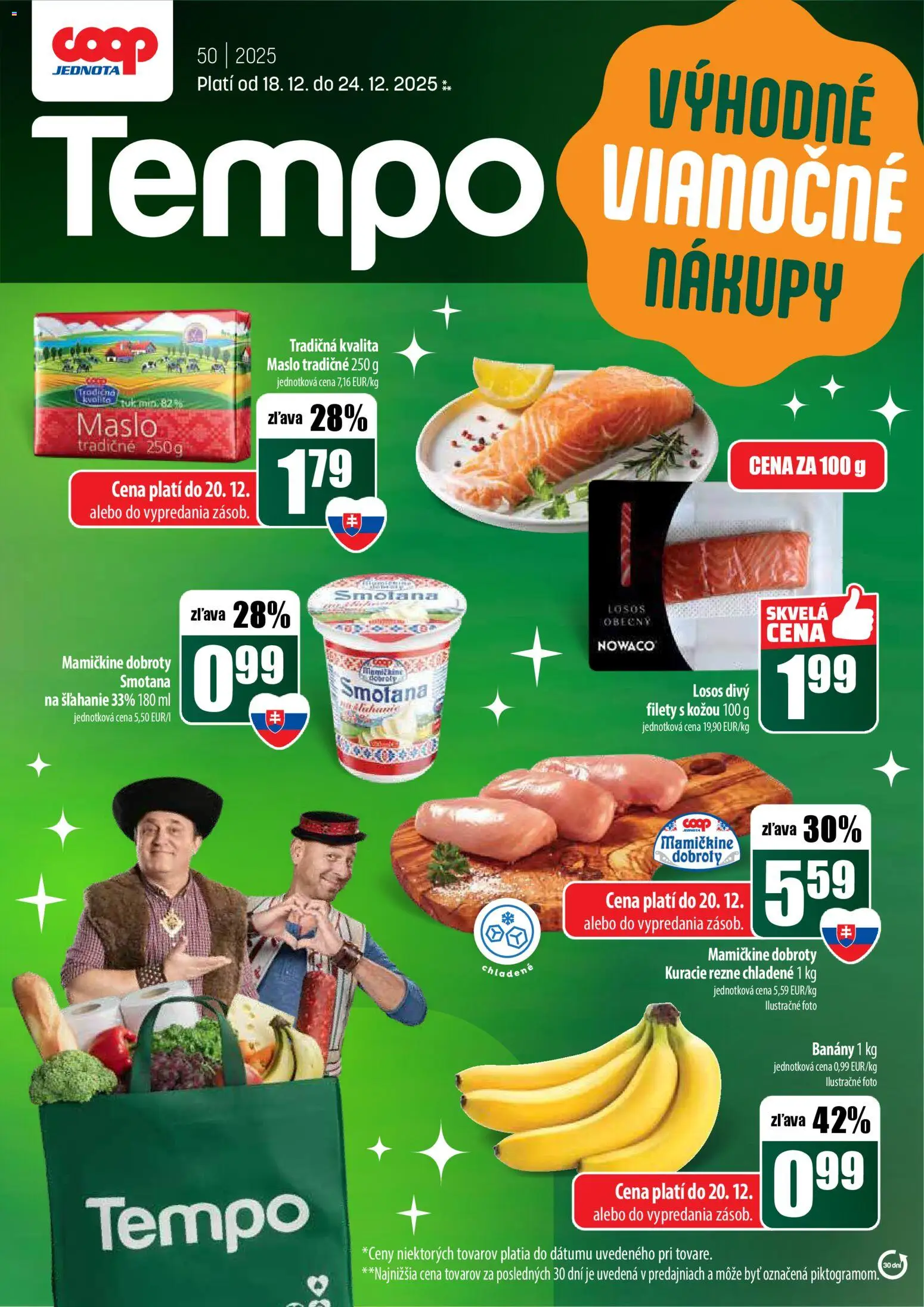 Nové COOP Jednota akcie – leták je platný od 18.12.2025 | Strana: 1 | Produkty: Maslo, Banány, Smotana, Smotana na šľahanie