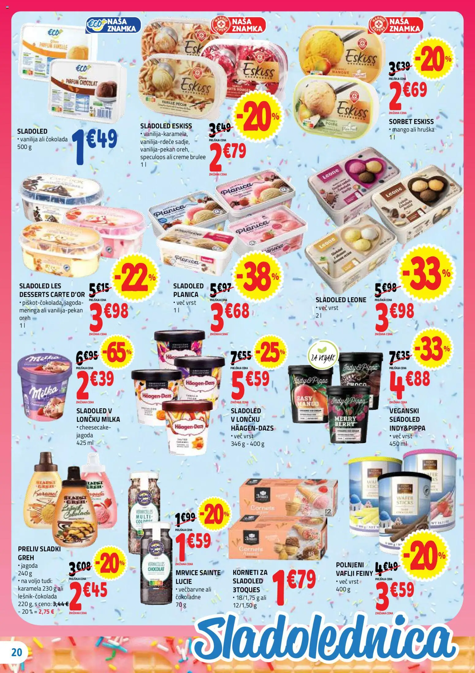 Novi E.leclerc katalog ponudbe – veljaven od 22.04.2026 | Stran: 20 | Izdelki: Hruska, Parfum, Cokolada, Sladoled