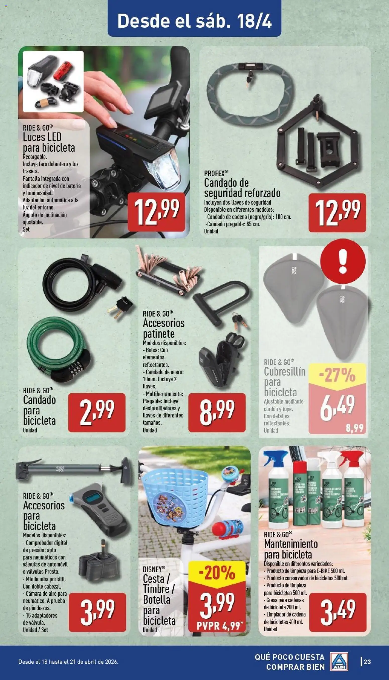 Aldi folleto Baleares │ válido desde el 13.04.2026 | Página: 23 | Productos: Bicicleta, Patinete, Cámara, Cesta