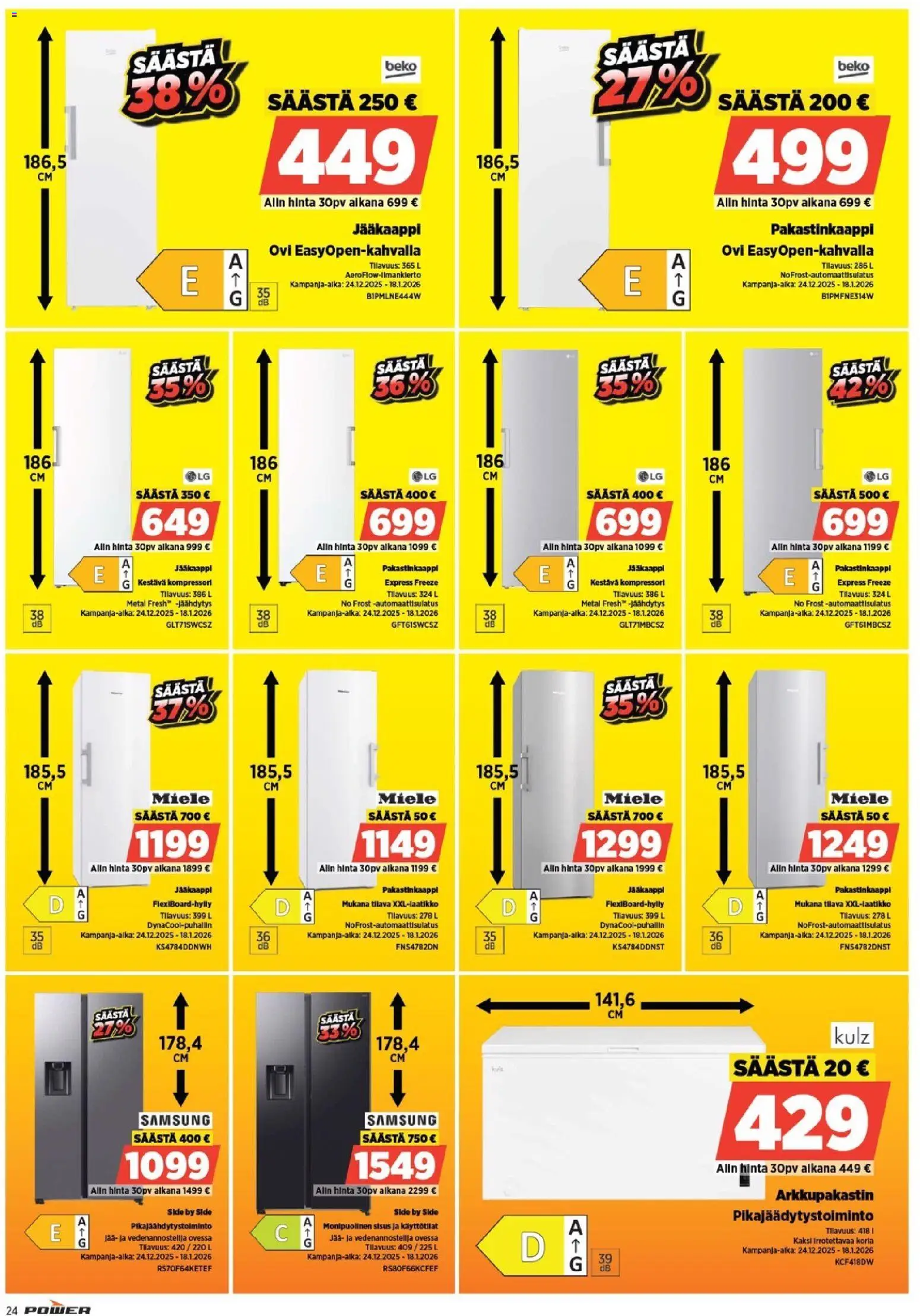 Power tarjoukset – voimassa 25.11.2025 alkaen | Sivu: 24 | Tuotteet: Jääkaappi, Arkkupakastin, Pakastinkaappi