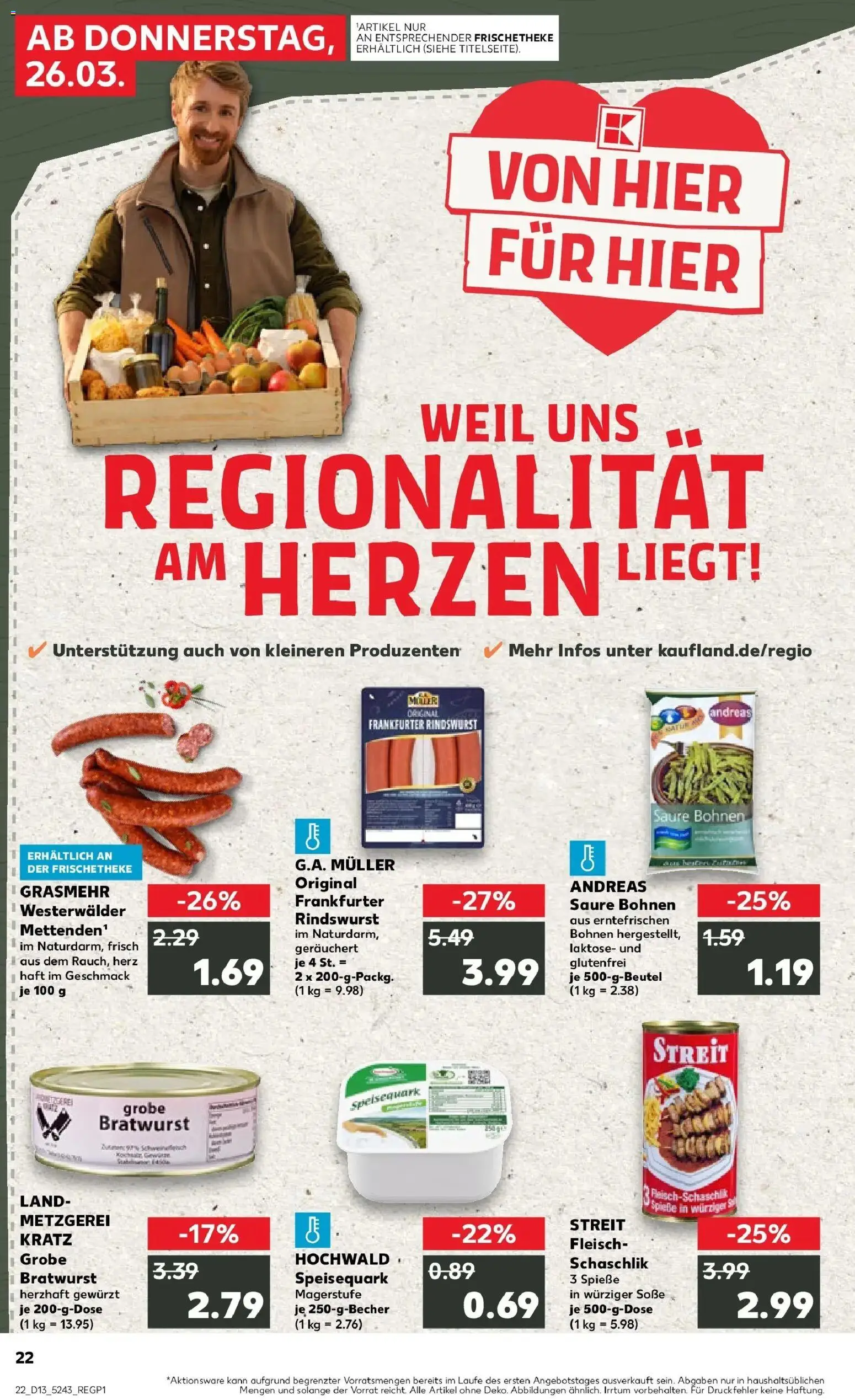 Kaufland Prospekt Alzey	 – gültig ab 26.03.2026 | Seite: 22 | Produkte: Bratwurst, Soße, Fleisch, Speisequark