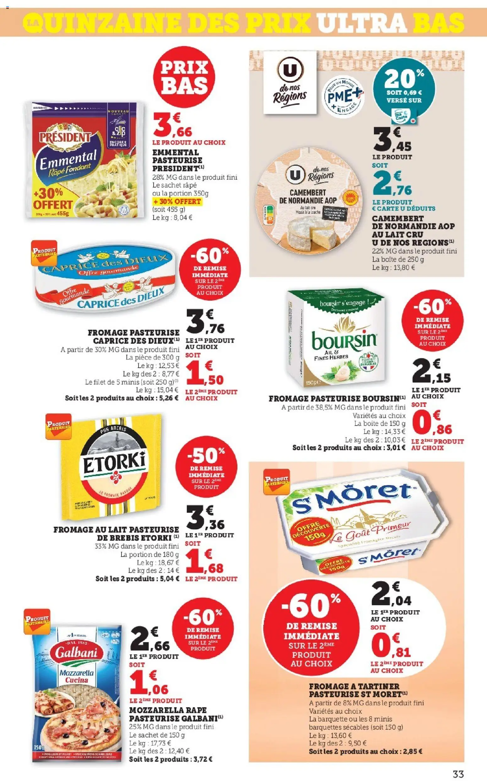 {H1} | Page: 33 | Produits: Emmental, Mozzarella, Caprice des dieux, Fromage à tartiner