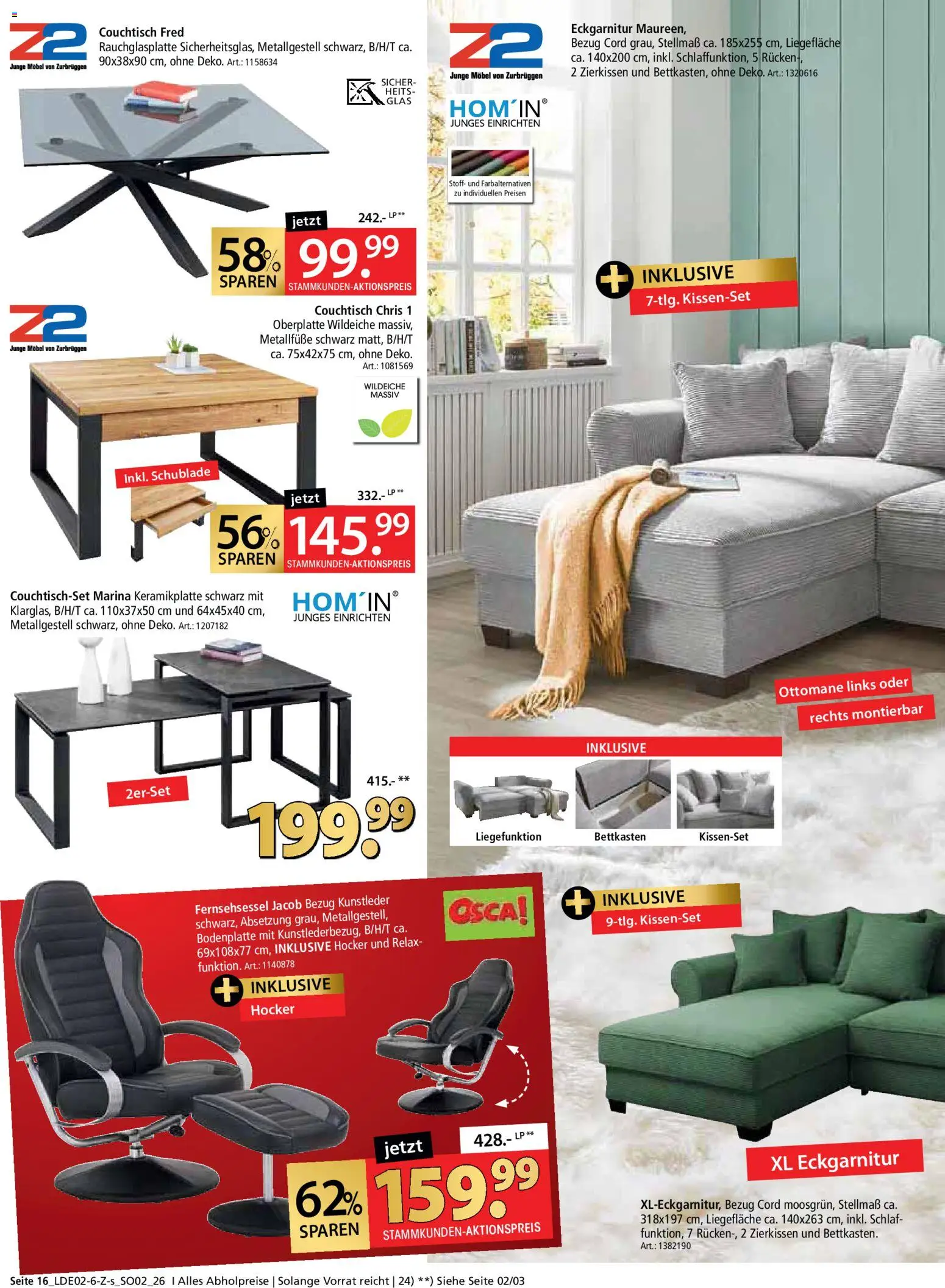 Zurbrüggen Red Shopping Week – gültig ab 13.02.2026 | Seite: 16 | Produkte: Hocker, Fernsehsessel, Couchtisch