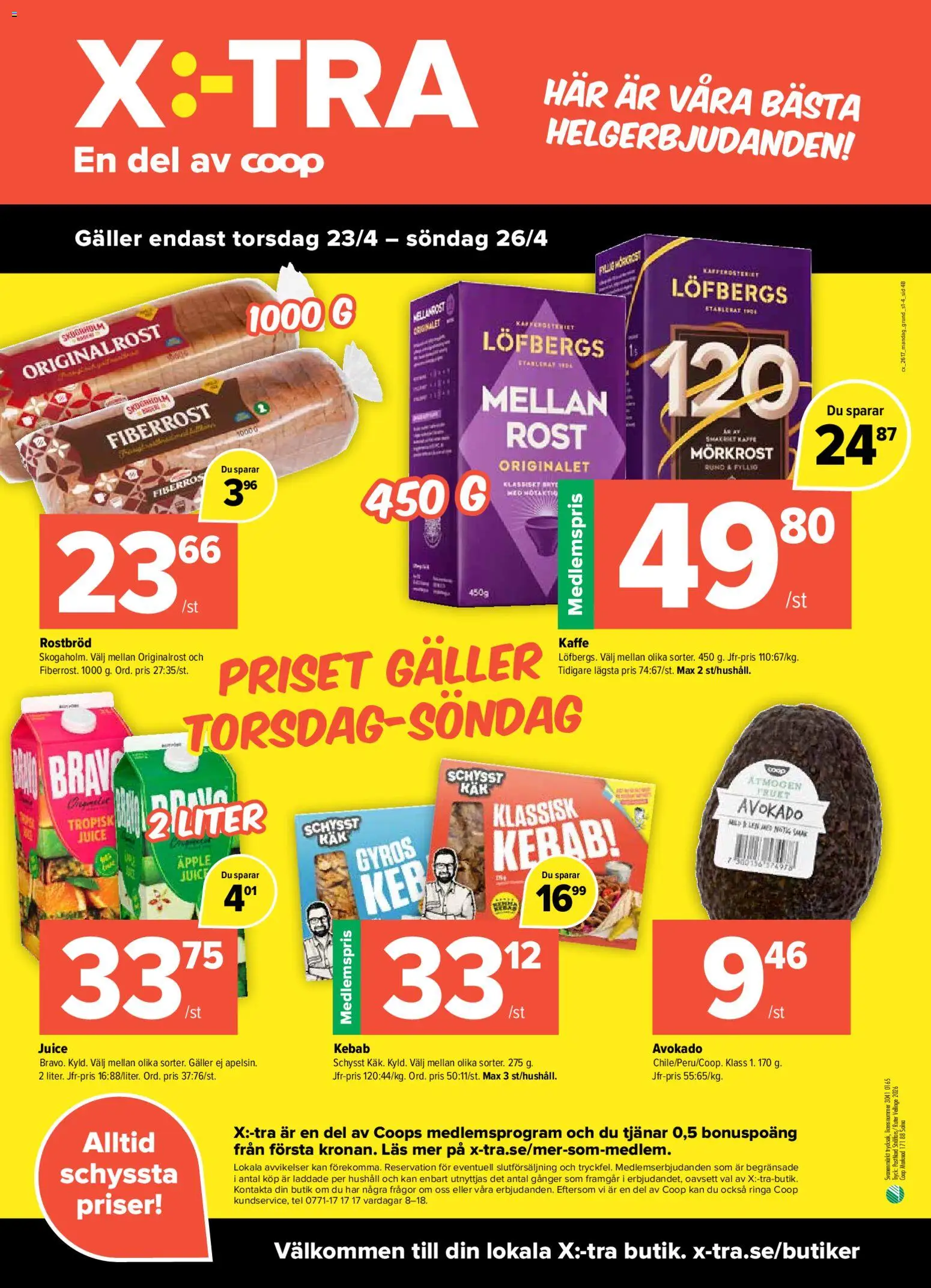 Coop X:-TRA reklamblad aktuell från 20.04.2026 | Sida: 4 | Produkter: Galler, Kaffe, Juice, Äpple
