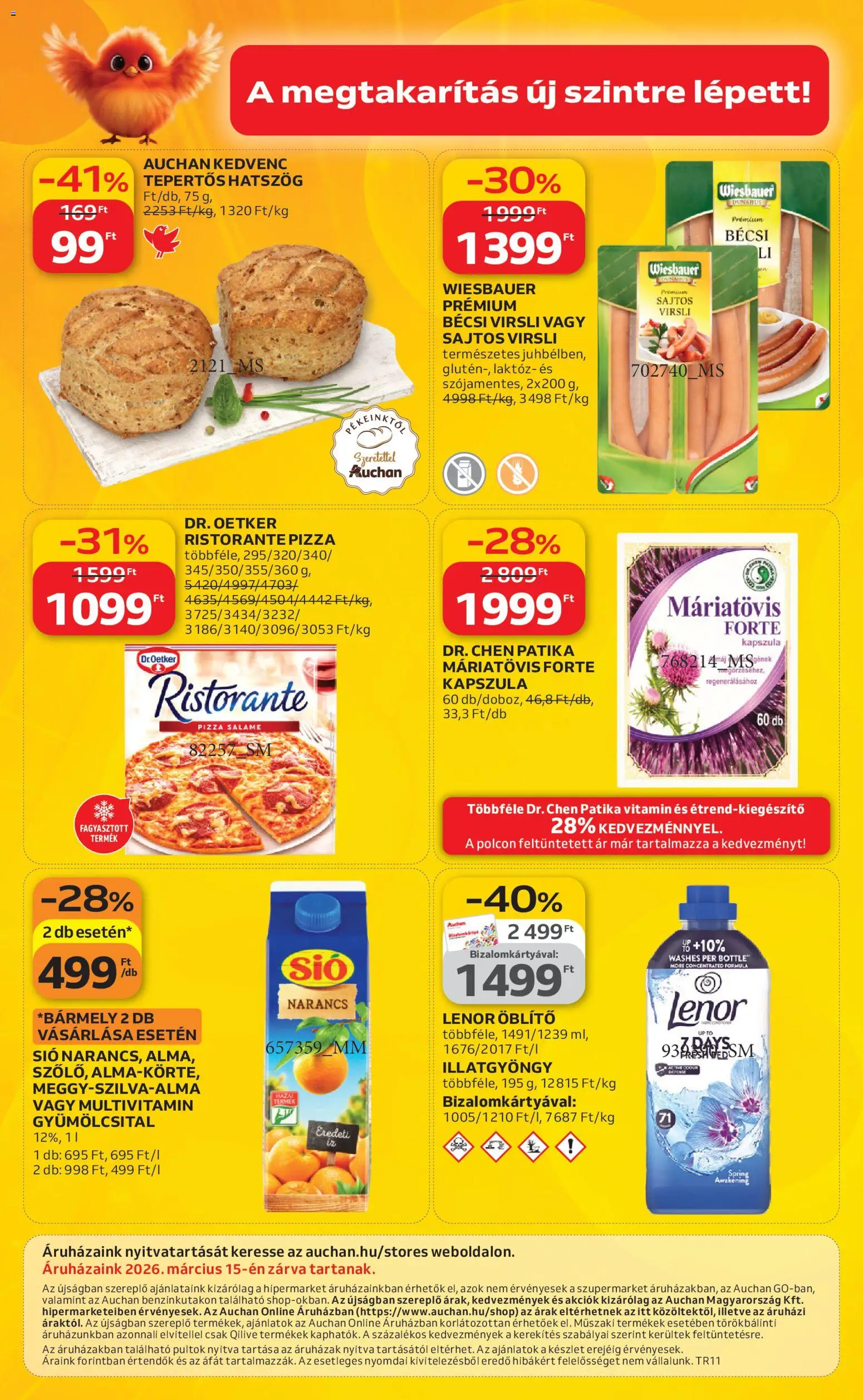 Auchan akciós ujság - amely érvényes a következő dátumtól: 12.03.2026 | Oldal: 68 | Termékek: Gyümölcsital, Öblítő, Pizza, Narancs