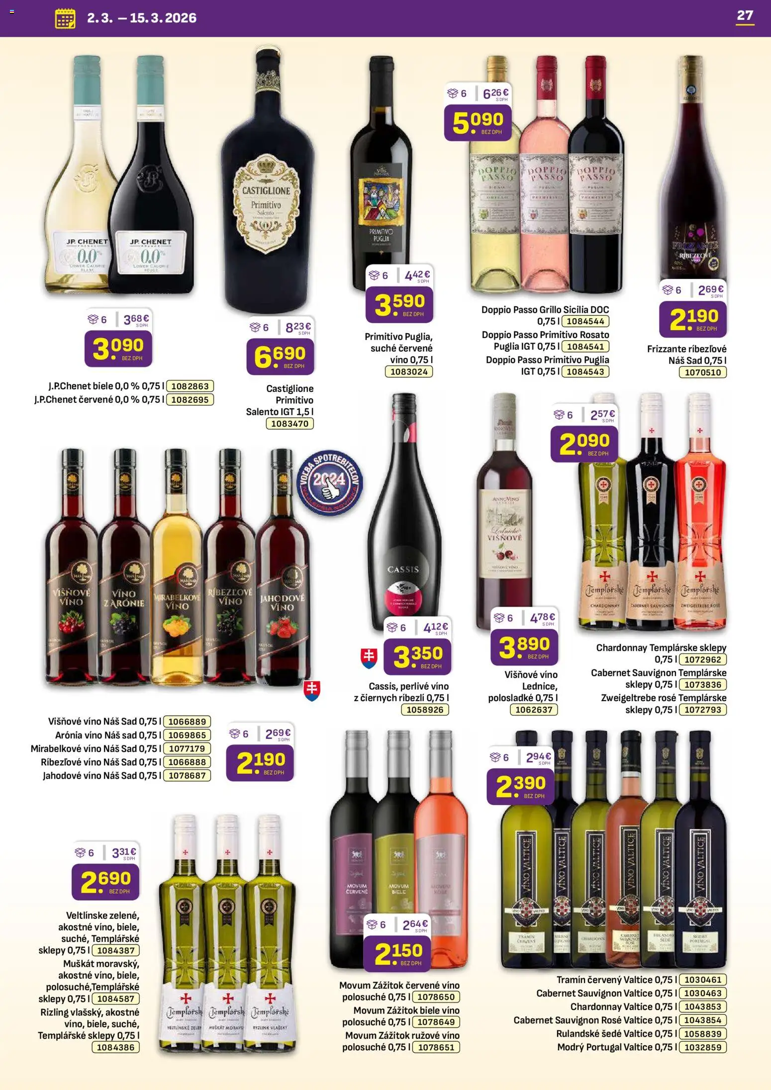 Nové Libex akcie – leták je platný od 02.03.2026 | Strana: 27 | Produkty: Biele víno, Ríbezľové víno, Rúžové víno, Červené víno