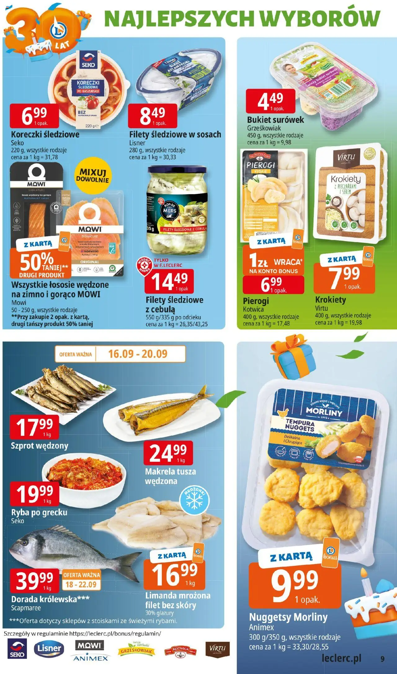 E.Leclerc Gazetka - Tychy od 16.09.2025 | Strona: 9 | Produkty: Pierogi, Makrela, Ryba po grecku, Nuggets