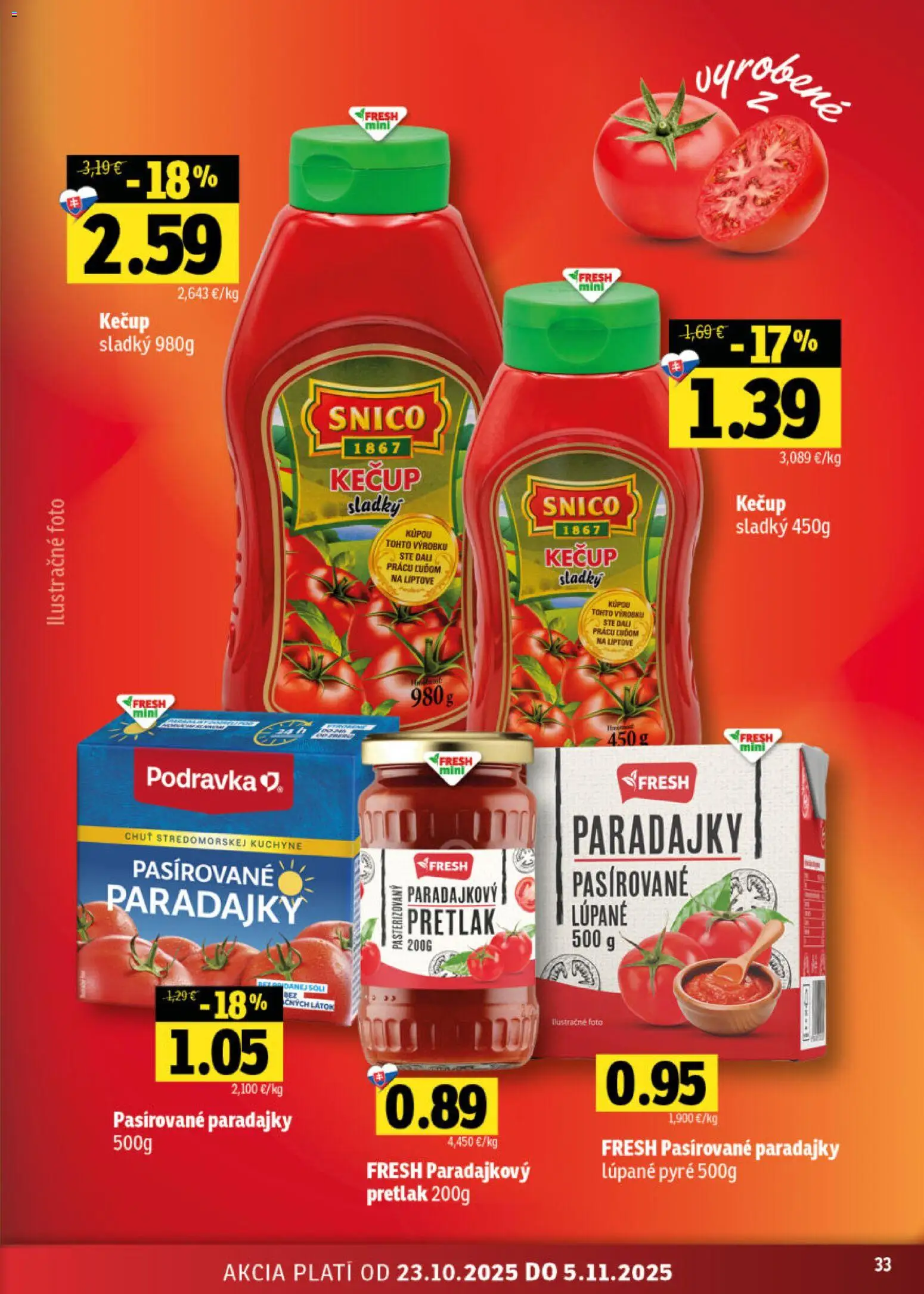 Nové Fresh akcie – leták je platný od 23.10.2025 | Strana: 33 | Produkty: Paradajky, Kuchyne, Kečup