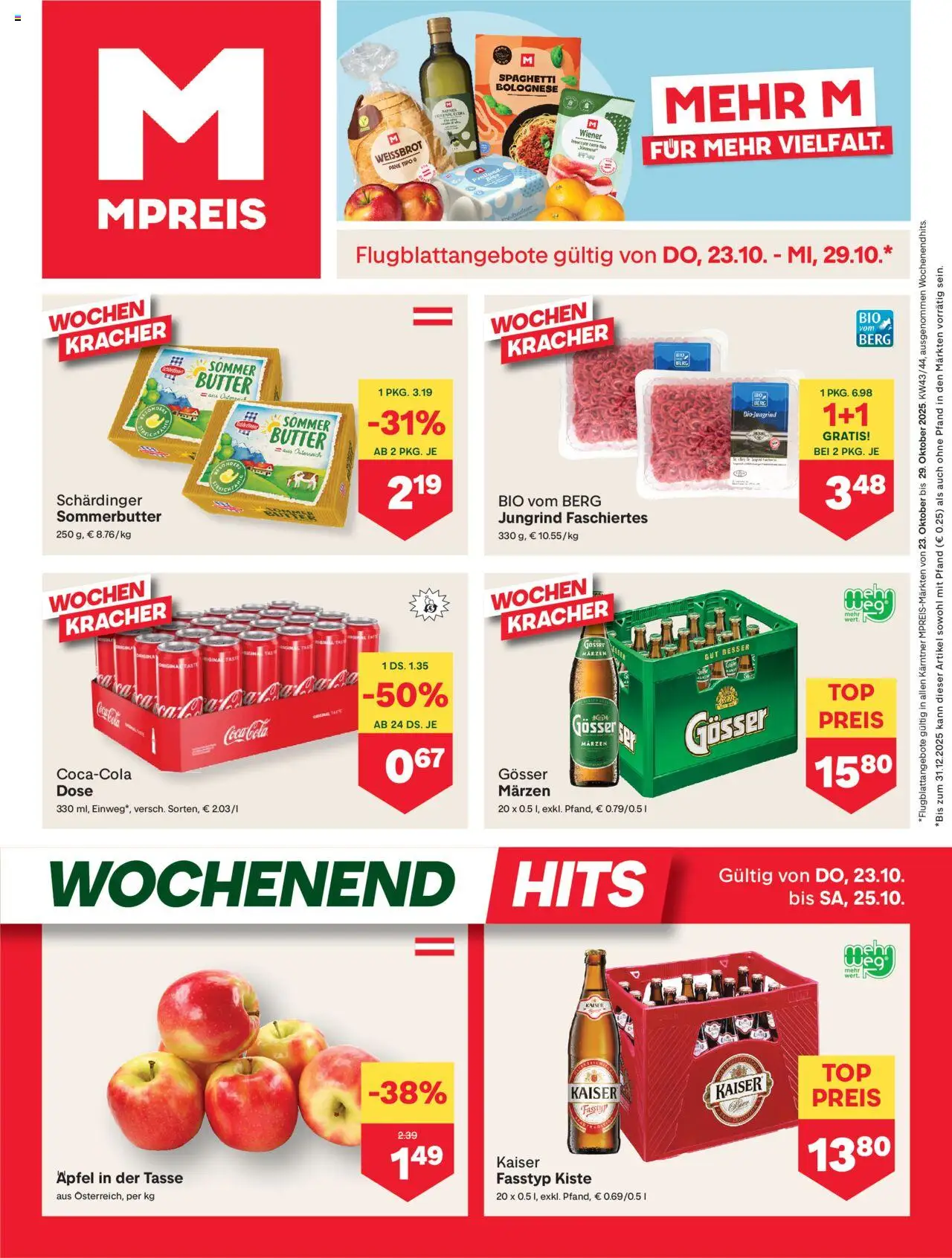 MPREIS Dellach im Drautal gültig ab 23.10.2025 | Seite: 1 | Produkte: Butter, Hajdina liszt, Äpfel