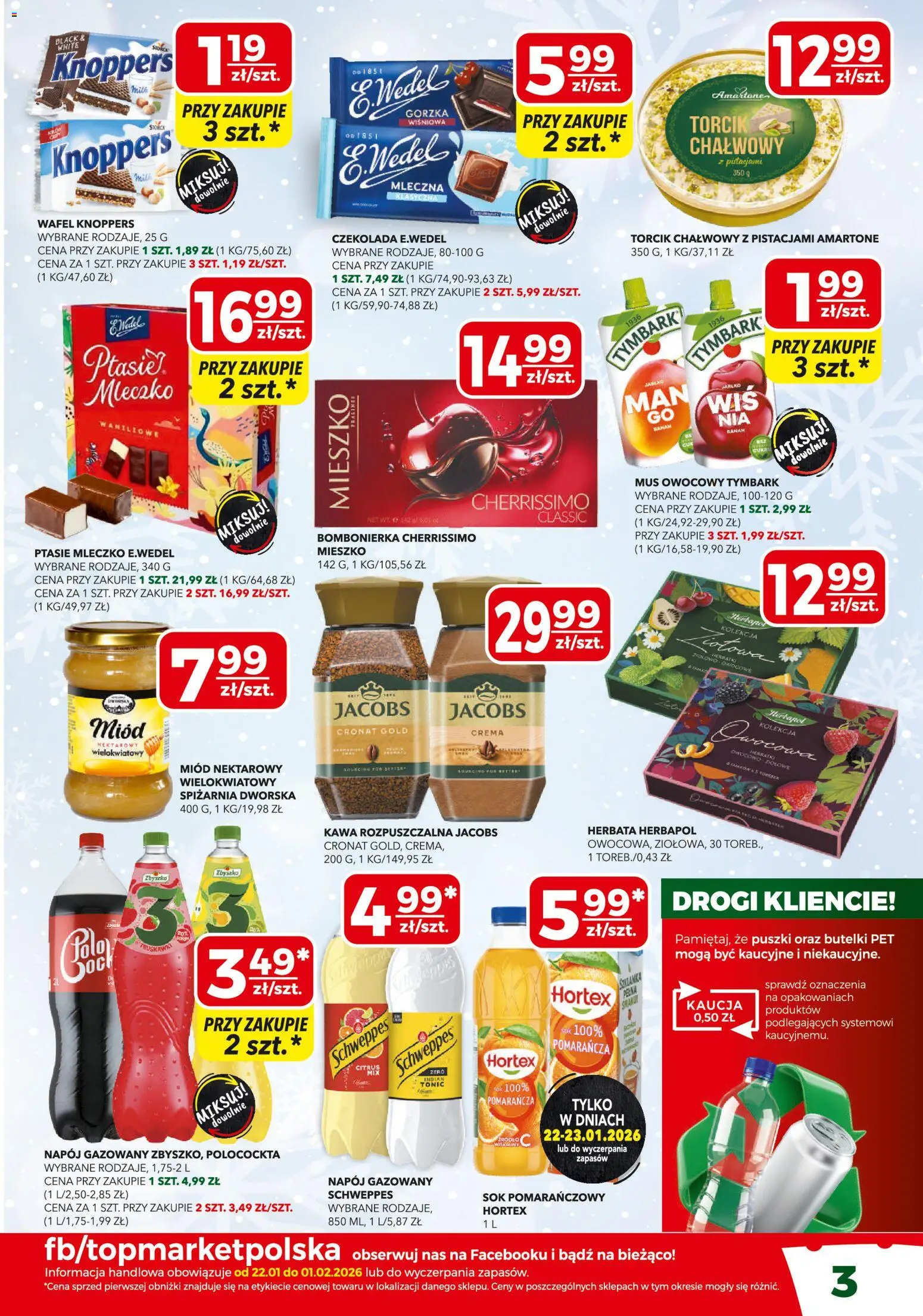 Top Market Gazetka mini od 22.01.2026 | Strona: 3 | Produkty: Sok pomarańczowy, Kawa rozpuszczalna, Czekolada, Sok