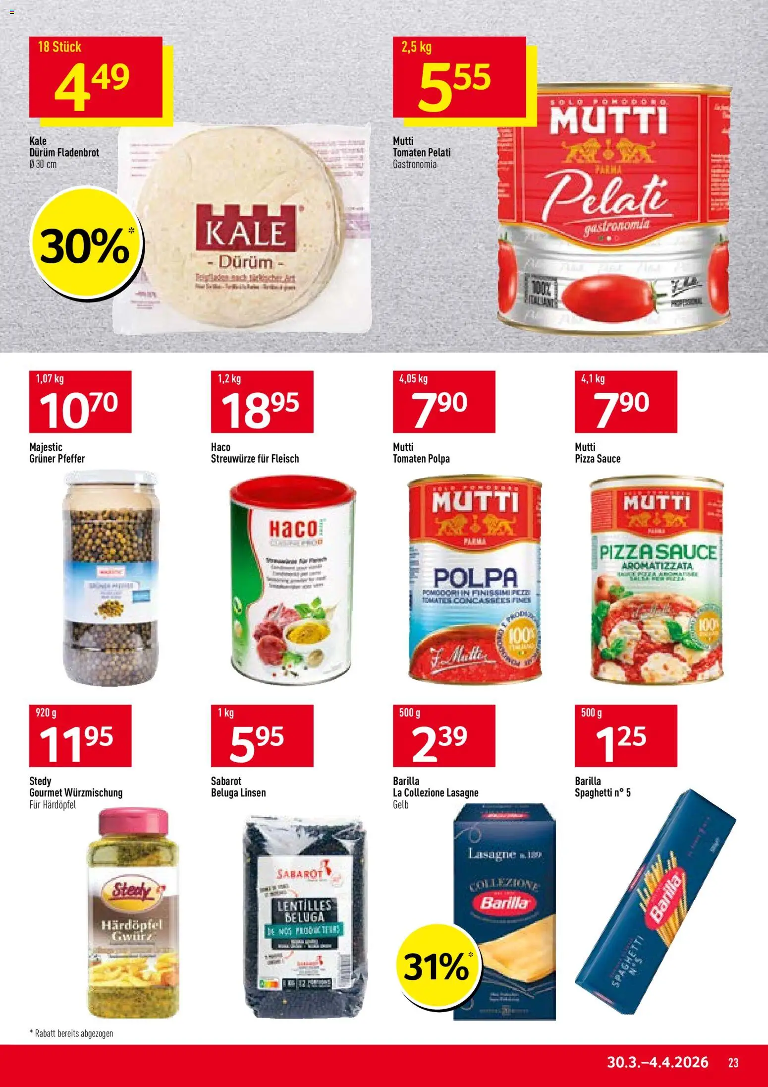Prodega aktionen – gültig ab 30.03.2026 | Seite: 23 | Produkte: Barilla, Pizza, Tomaten, Pfeffer