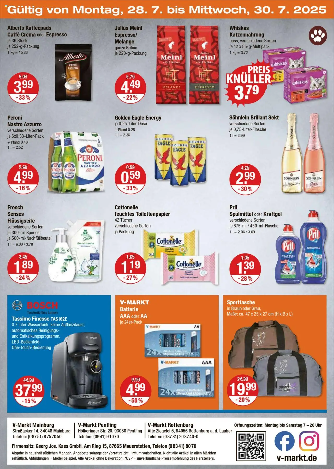 V-Markt - Oberpfalz - gültig ab dem 24.07.2025 | Seite: 20 | Produkte: Kaffeepads, Telefon, Whiskas, Feuchtes Toilettenpapier