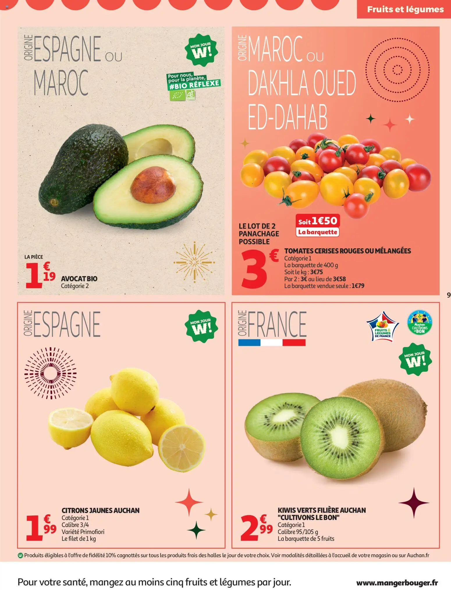 {H1} | Page: 9 | Produits: Avocat, Cerises, Tomates