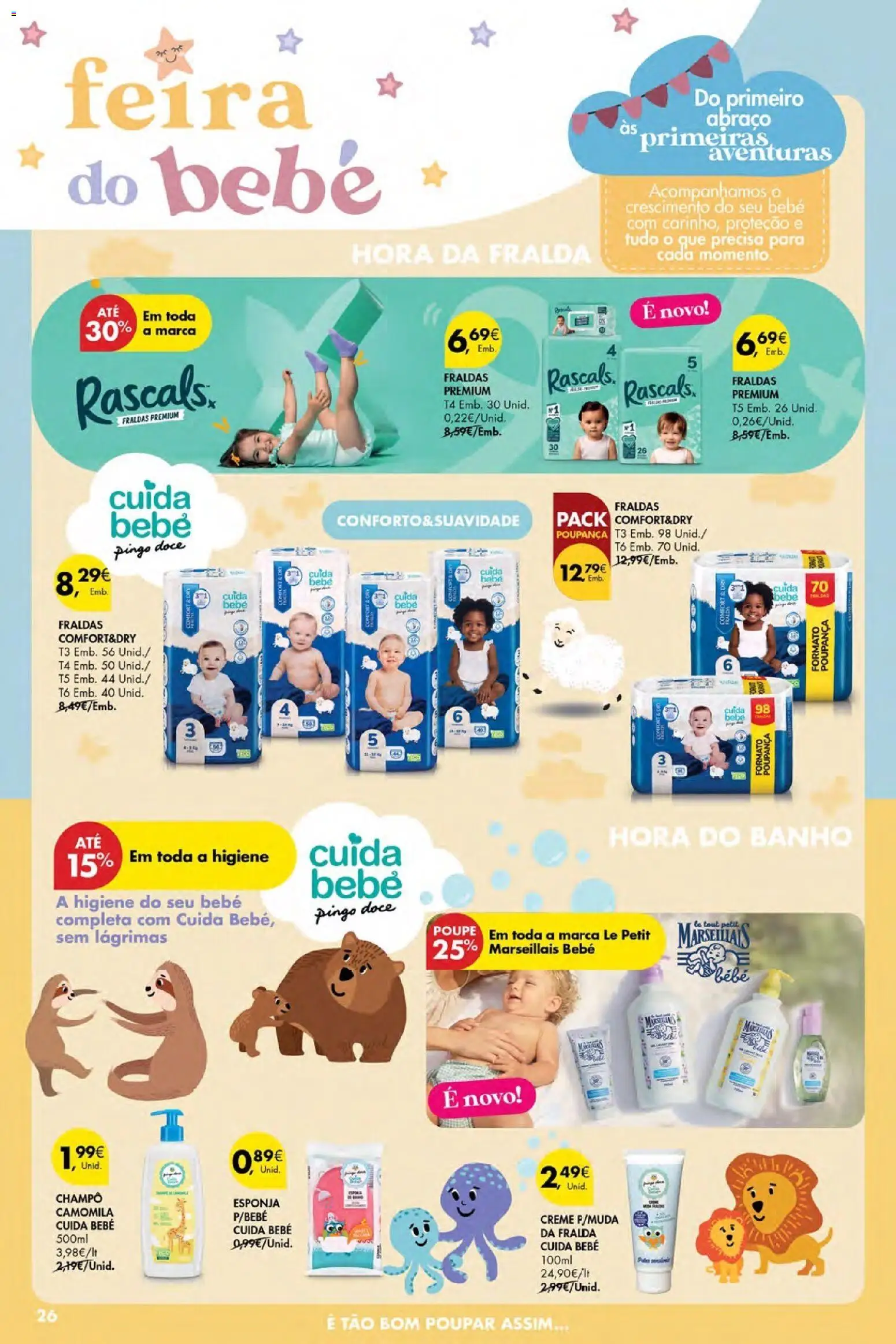 Pingo Doce Poupe Esta Semana Açores │ válido de 15.01.2026 | Página: 26 | Produtos: Fraldas, Esponja, Shampoo, Banho