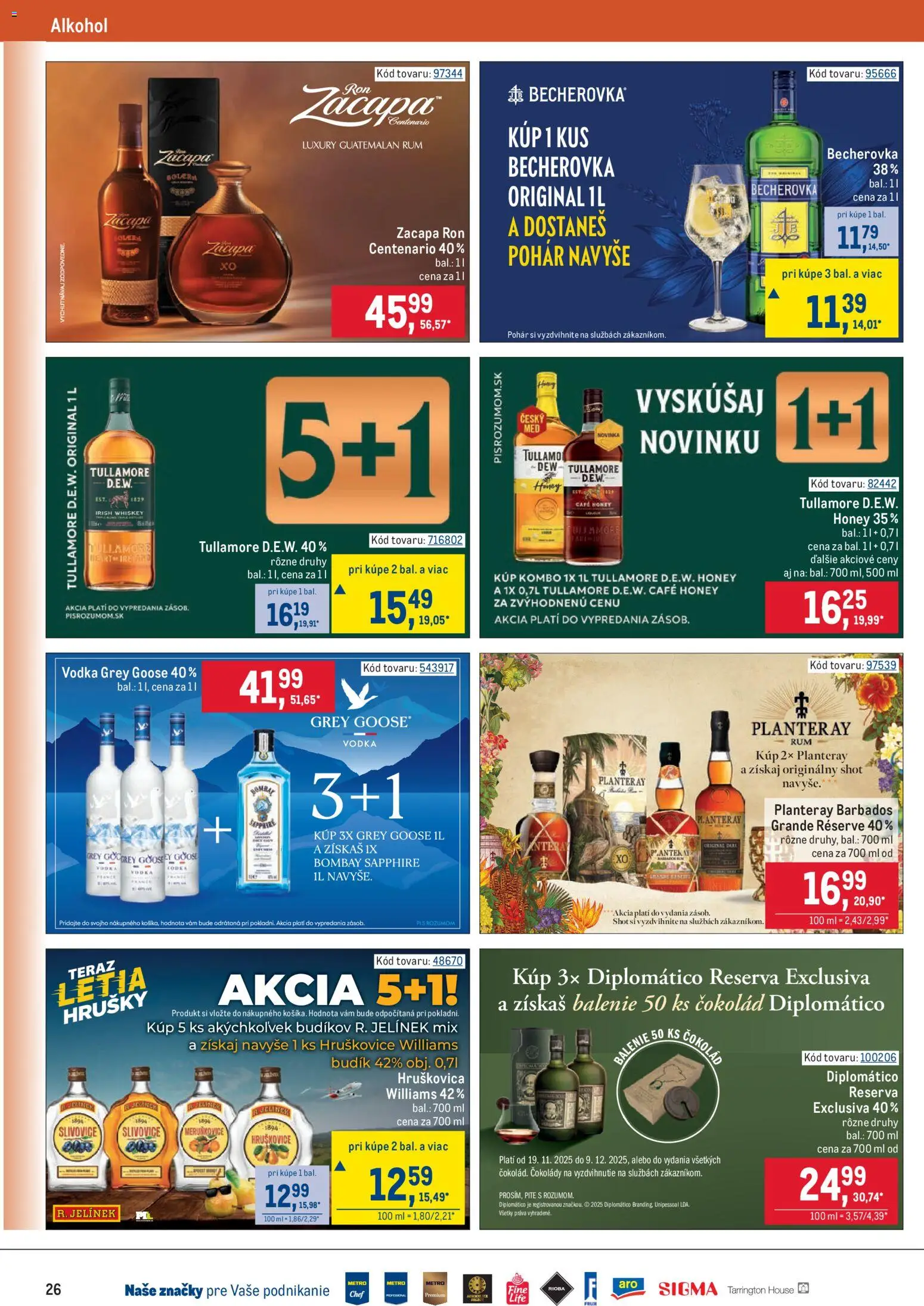 Nové Metro akcie – leták je platný od 19.11.2025 | Strana: 26 | Produkty: Vodka, Alkohol, Hrušky, Rum