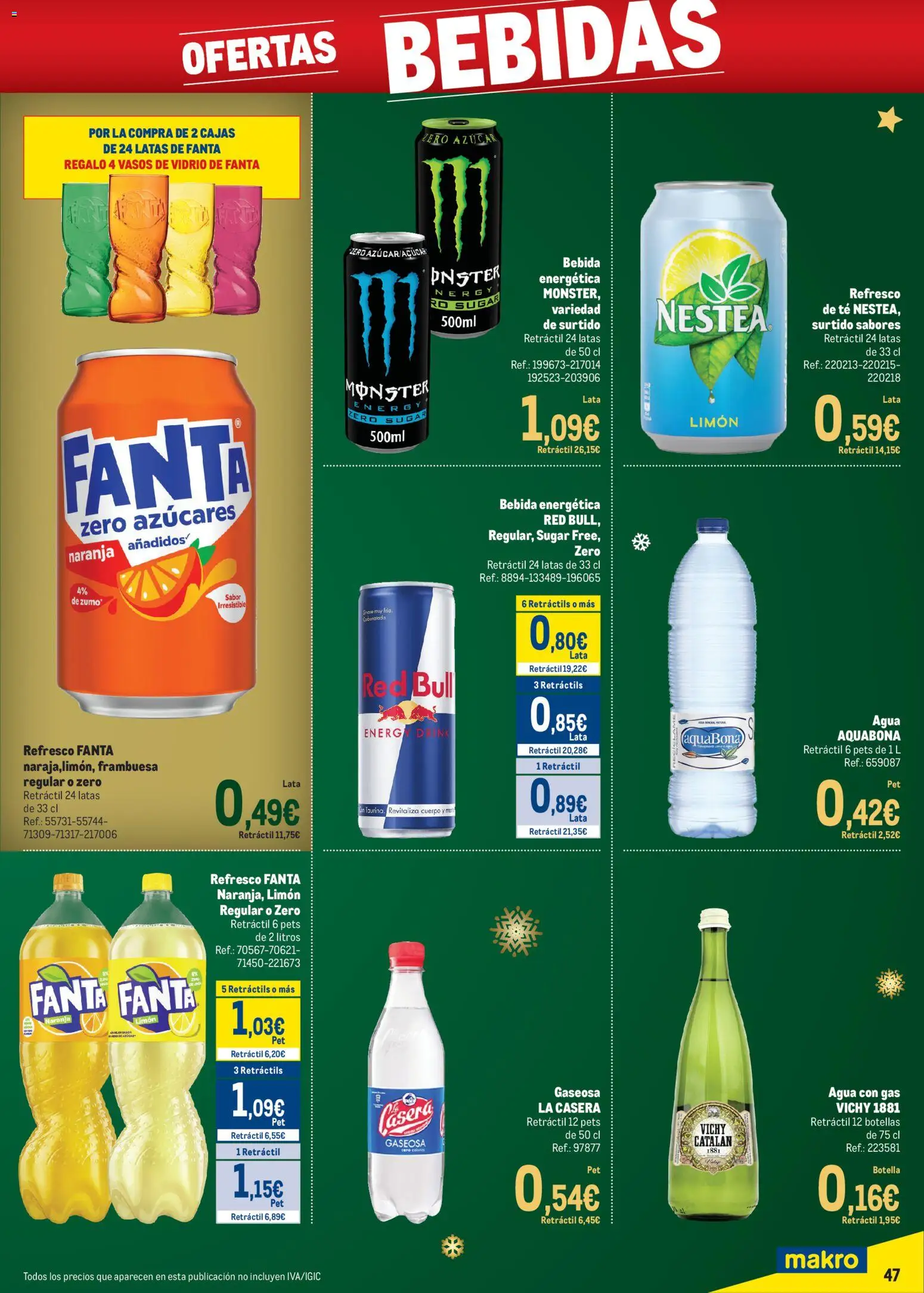Makro - Precios Navidad Centro │ válido desde el 24.11.2025 | Página: 47 | Productos: Vasos, Agua con gas, Té, Gaseosa