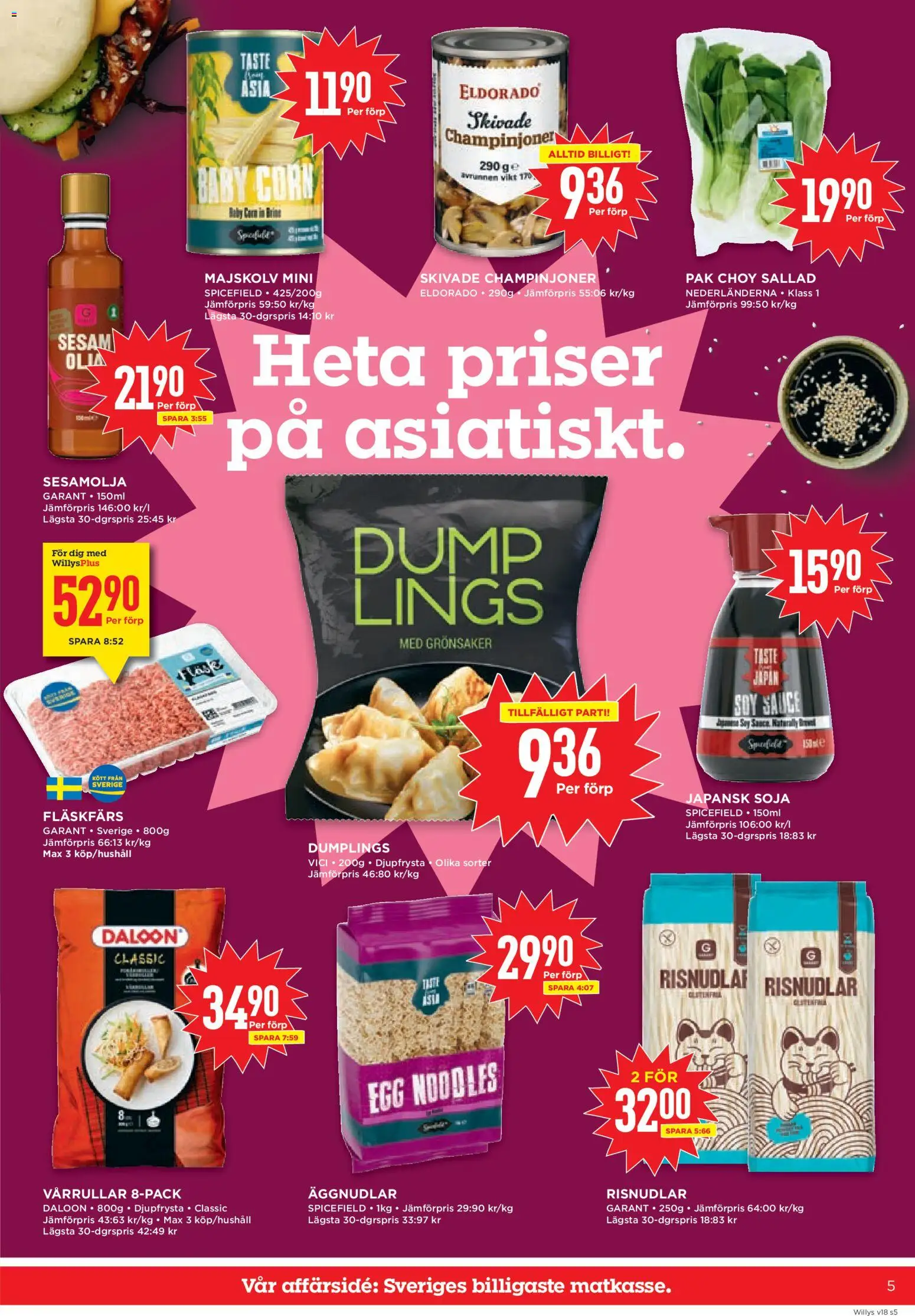 Willys reklamblad aktuell från 27.04.2026 | Sida: 5 | Produkter: Majskolv, Soja, Champinjoner, Sallad