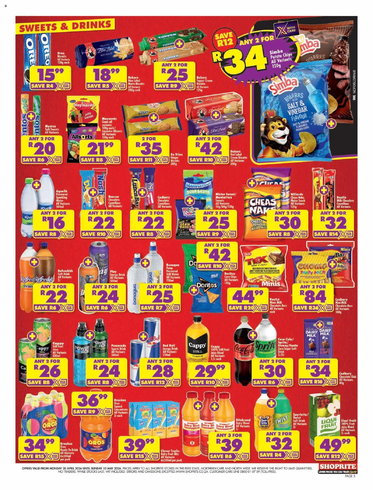 New Shoprite catalogue – valid from 20.04.2026 | Page: 5 | Products: Light, Chocolate, Juice, Chips