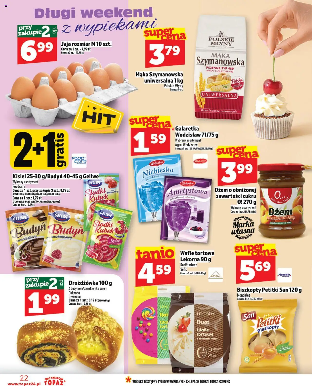 Topaz Gazetka - Ceny małe na stałe od 07.08.2025 | Strona: 22 | Produkty: Wafle tortowe, Dżem, Owoce, Jaja