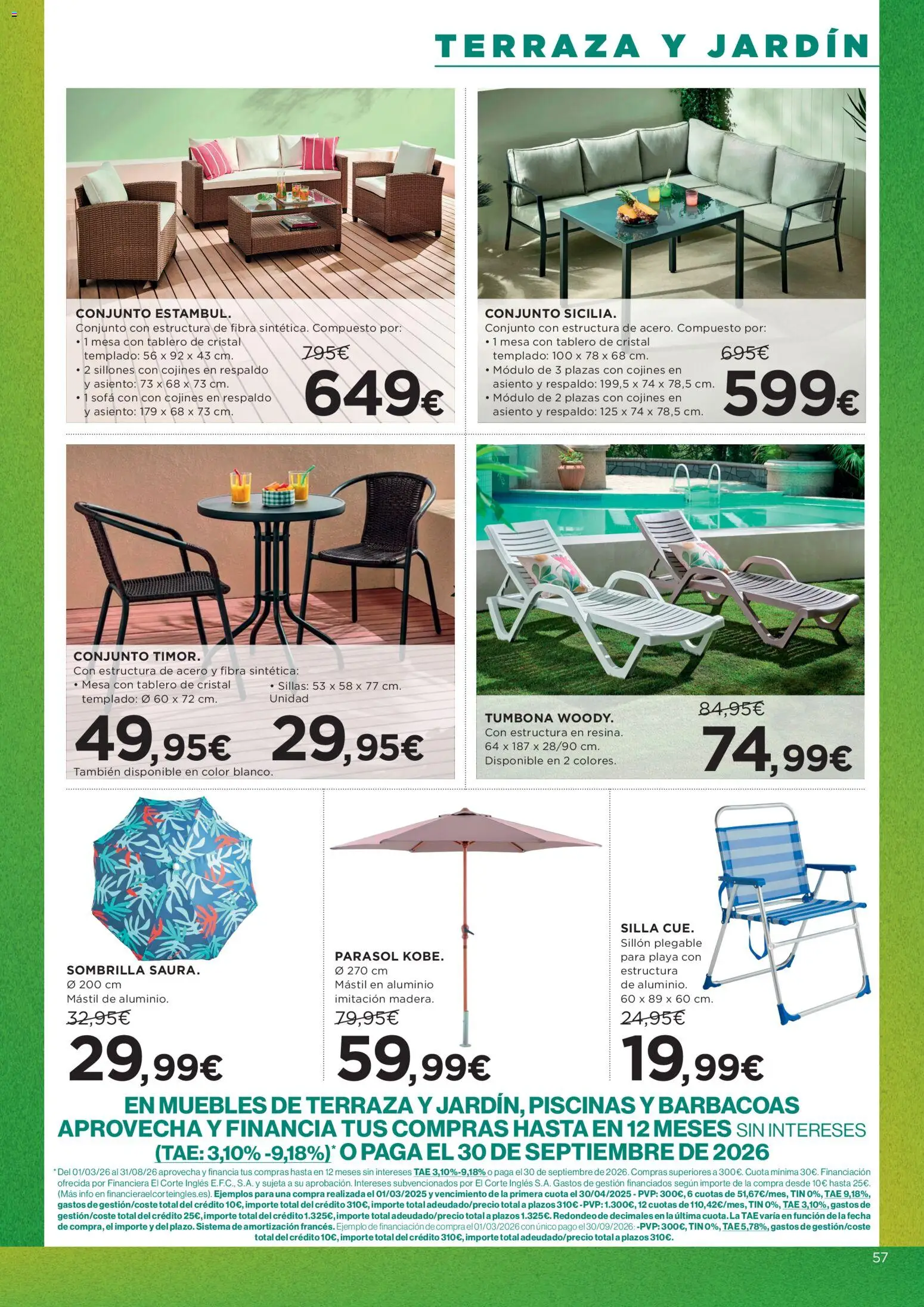 Hipercor catálogo │ válido desde el 09.04.2026 | Página: 57 | Productos: Sombrilla, Tumbona, Sillón, Mesa