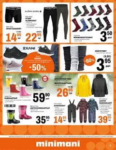 Minimani tarjoukset – voimassa 10.09.2025 alkaen | Sivu: 9 | Tuotteet: Sadehaalarit, Sadetakki, Alushousut, Bokserit