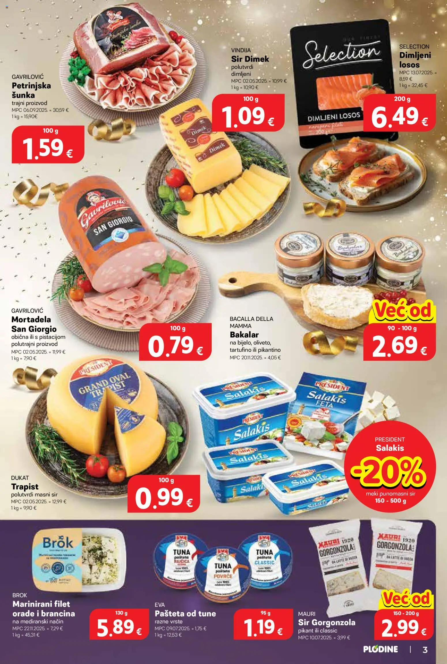 Plodine katalog | vrijedi od 27.12.2025 | Stranica: 3 | Proizvodi: Dimljeni losos, Vindija, Feta, Losos