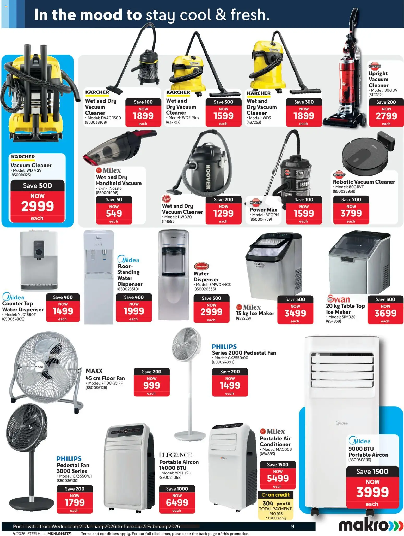 New Makro catalogue – valid from 21.01.2026 | Page: 9 | Products: Vacuum cleaner, Fan, Floor fan, Water
