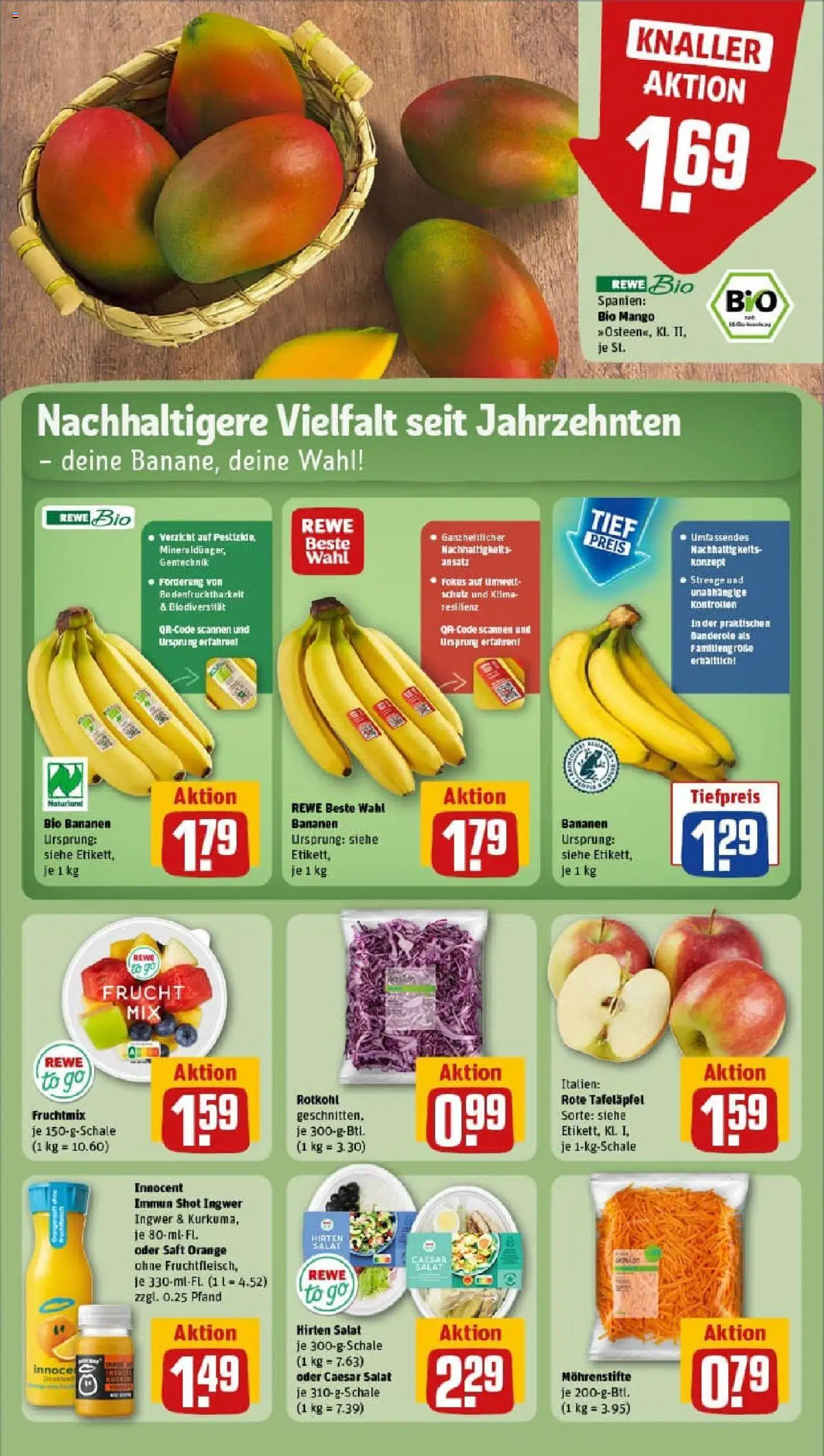 Rewe prospekt Marburg	 – gültig ab 28.09.2025 | Seite: 10 | Produkte: Rotkohl, Bananen, Saft, Salat
