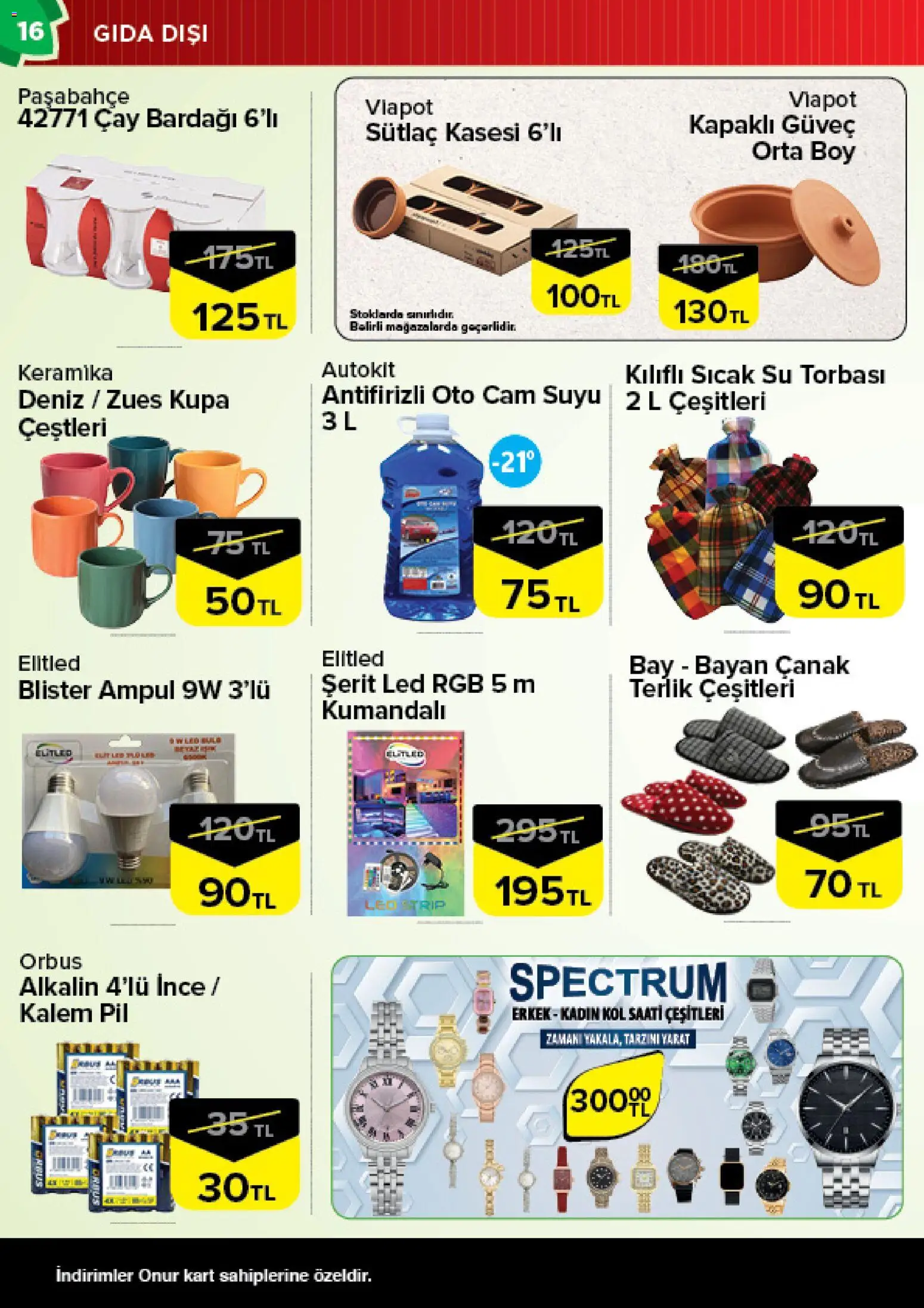 Onur Market Katalog - 10.03.2026 tarihinden itibaren geçerlidir | Sayfa: 16 | Ürünler: Çay, Su, Terlik, Çay bardağı