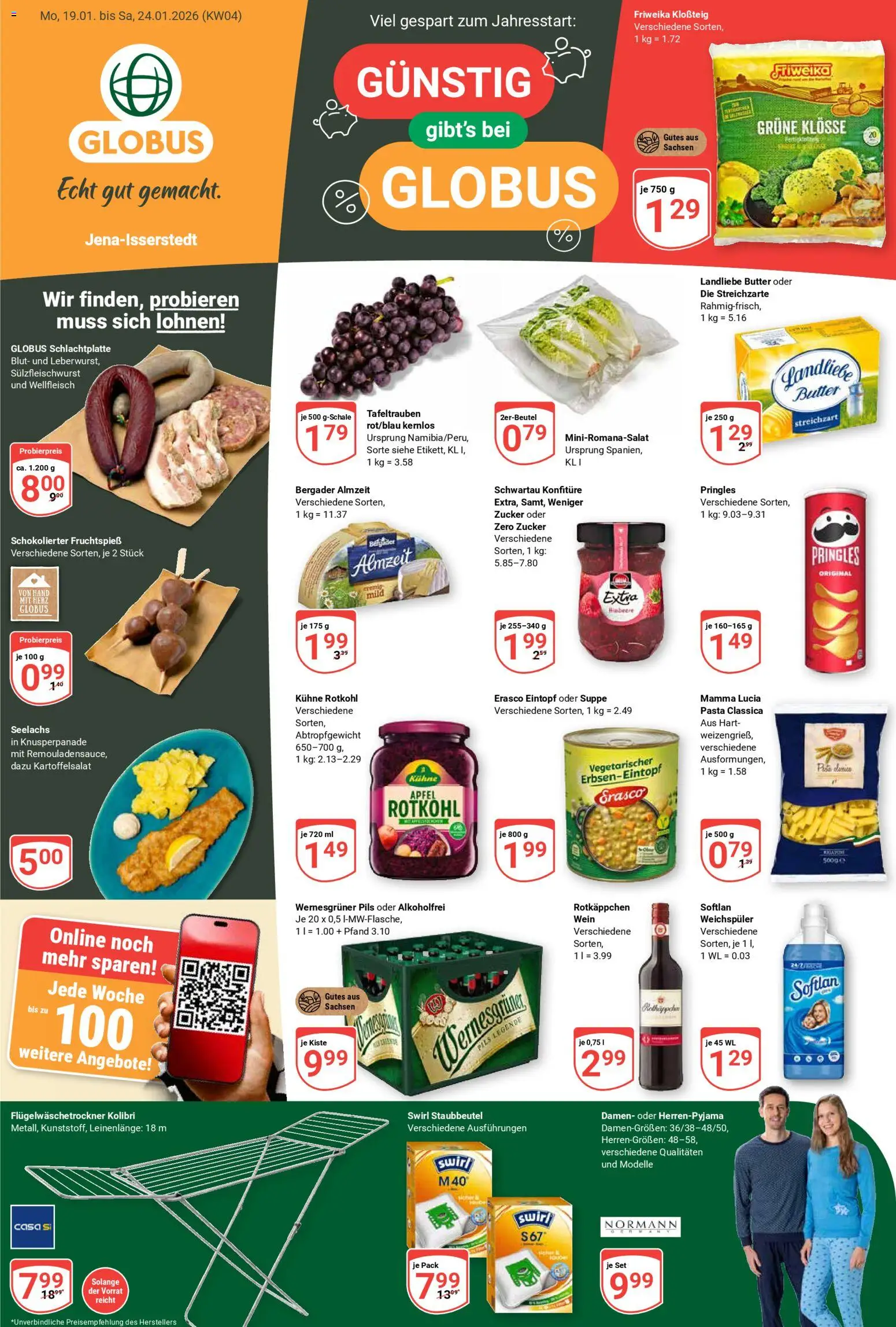Globus Prospekt 	 – gültig ab 19.01.2026 | Seite: 1 | Produkte: Pils, Landliebe butter, Äpfel, Rotkäppchen