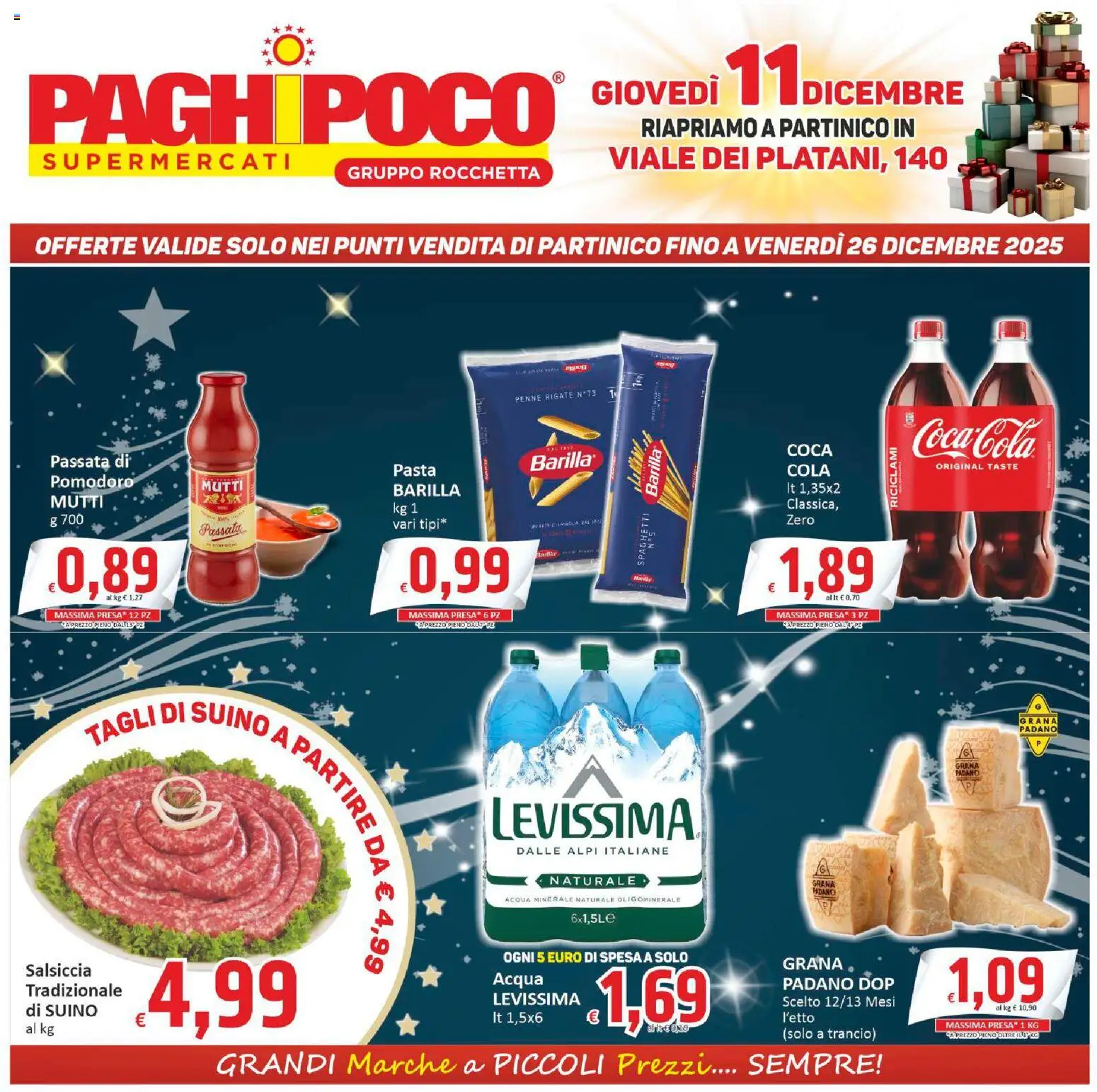 Volantino Paghi Poco del 11.12.2025 | Pagina: 1 | Prodotti: Salsiccia, Mutti, Presa, Coca Cola