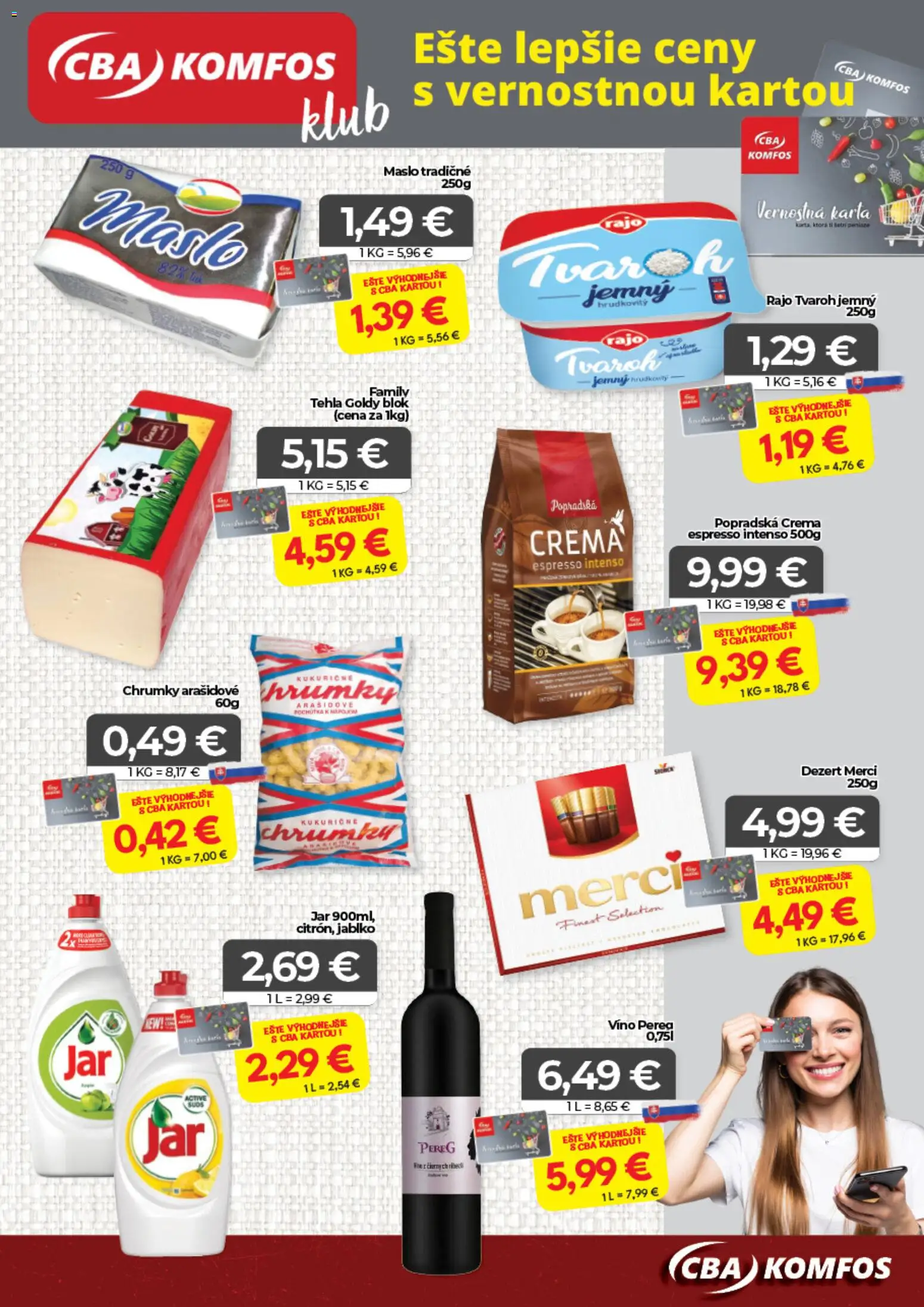 Nové CBA Komfos akcie – leták je platný od 23.01.2026 | Strana: 15 | Produkty: Maslo, Víno, Tvaroh, Jar