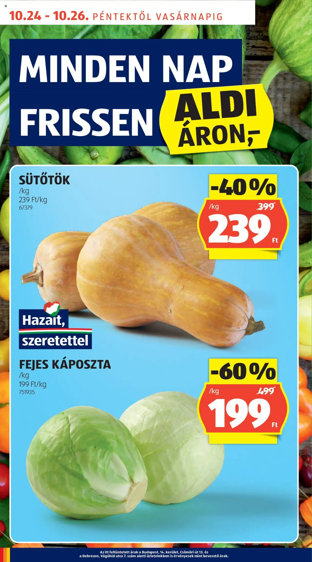 Aldi akciós ujság - amely érvényes a következő dátumtól: 24.10.2025 | Oldal: 14 | Termékek: Káposzta, Sütőtök, Fejes káposzta