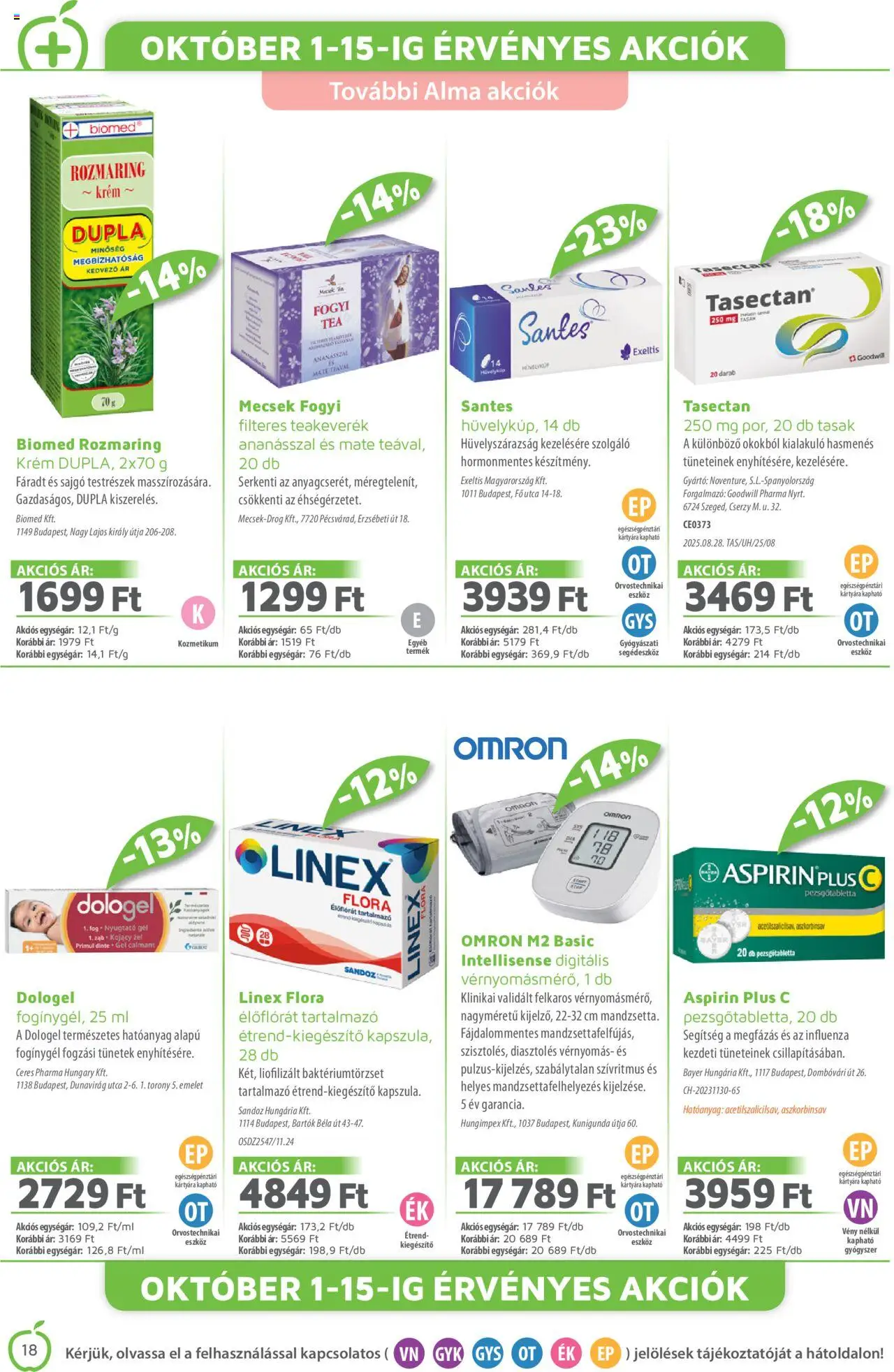 Alma Gyógyszertárak akciós ujság - amely érvényes a következő dátumtól: 01.10.2025 | Oldal: 18 | Termékek: Pezsgőtabletta, Alma