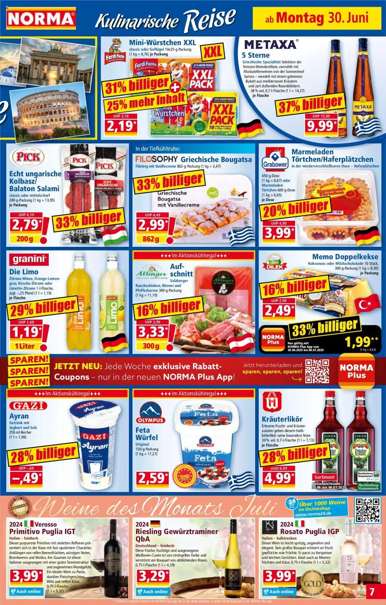 Norma Prospekt 	 - gültig ab dem 30.06.2025 | Seite: 8 | Produkte: Feta, Granini, Salami, Wein