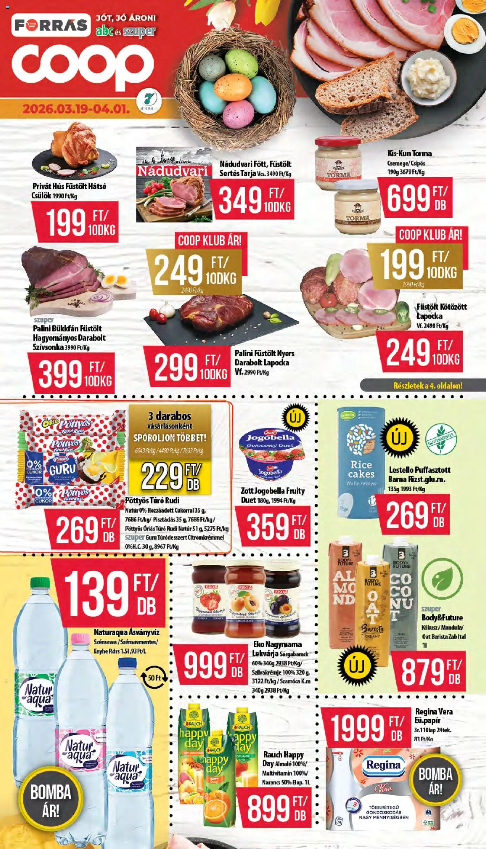 COOP akciós ujság - amely érvényes a következő dátumtól: 19.03.2026 | Oldal: 1 | Termékek: Tarja, Ásványvíz, Almalé, Cukor