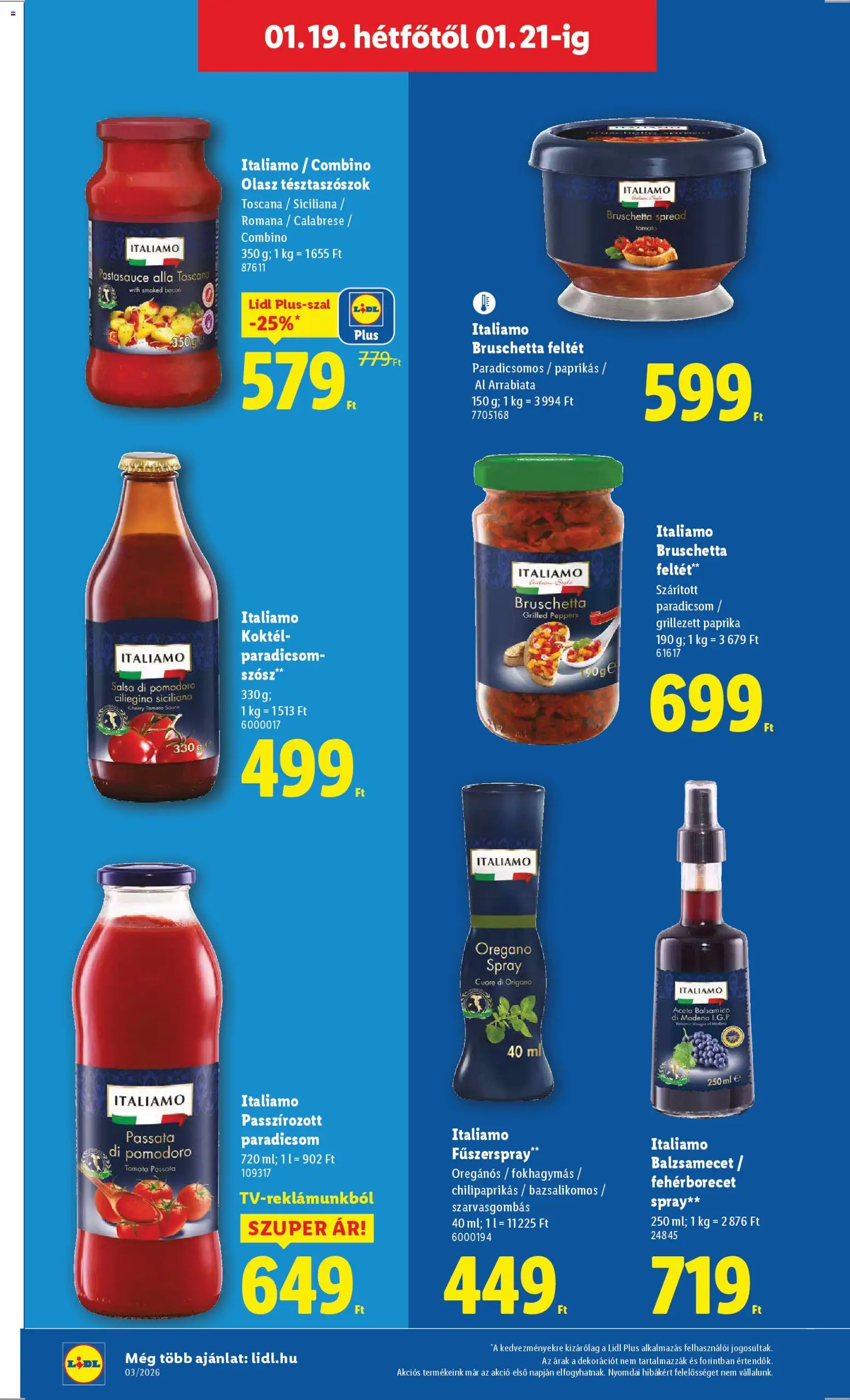 Lidl akciós ujság - amely érvényes a következő dátumtól: 15.01.2026 | Oldal: 54 | Termékek: Balzsamecet, Oregánó, Szósz, Bruschetta